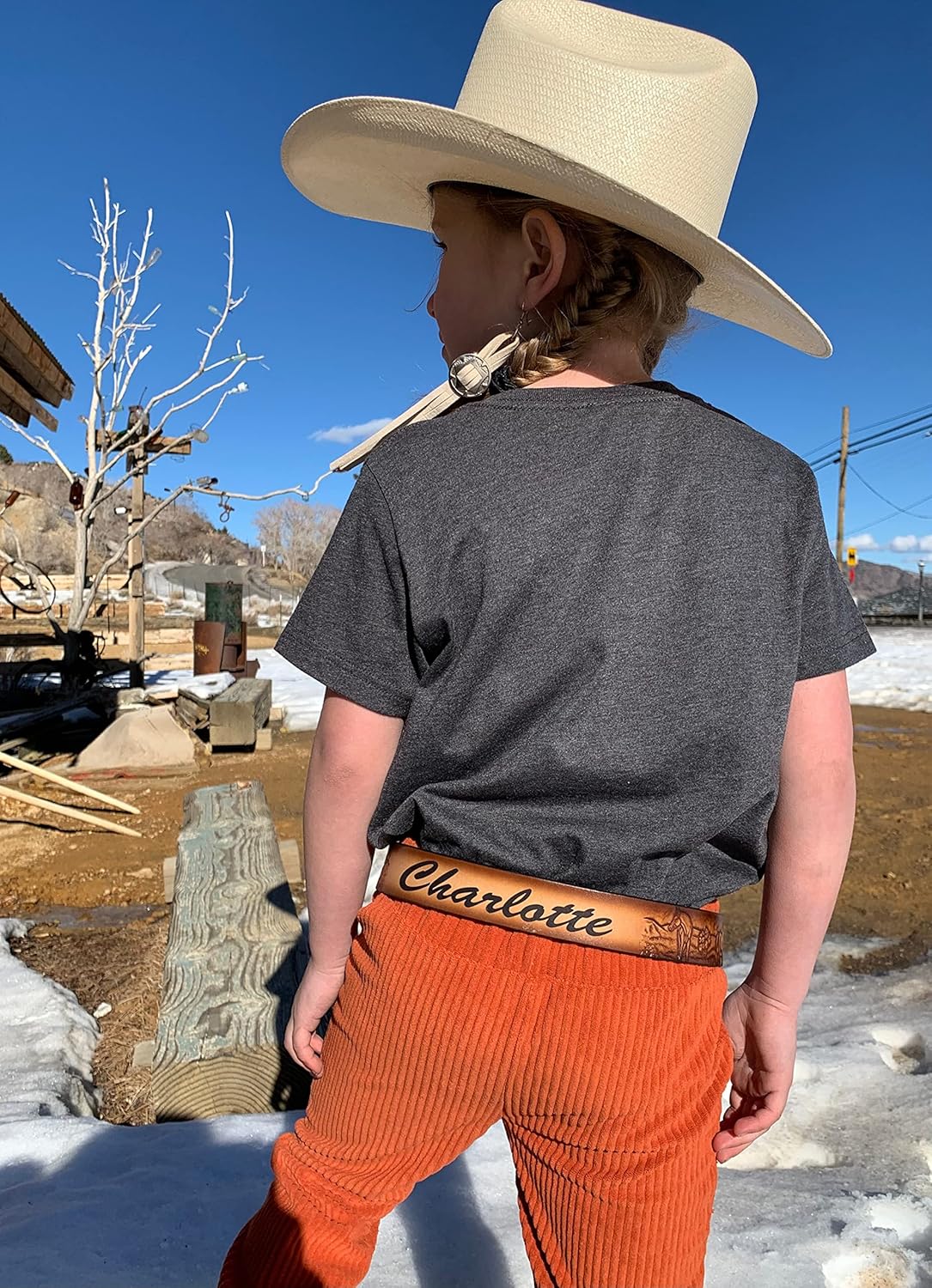 Children's Horse Embossed Leather Name Belt
