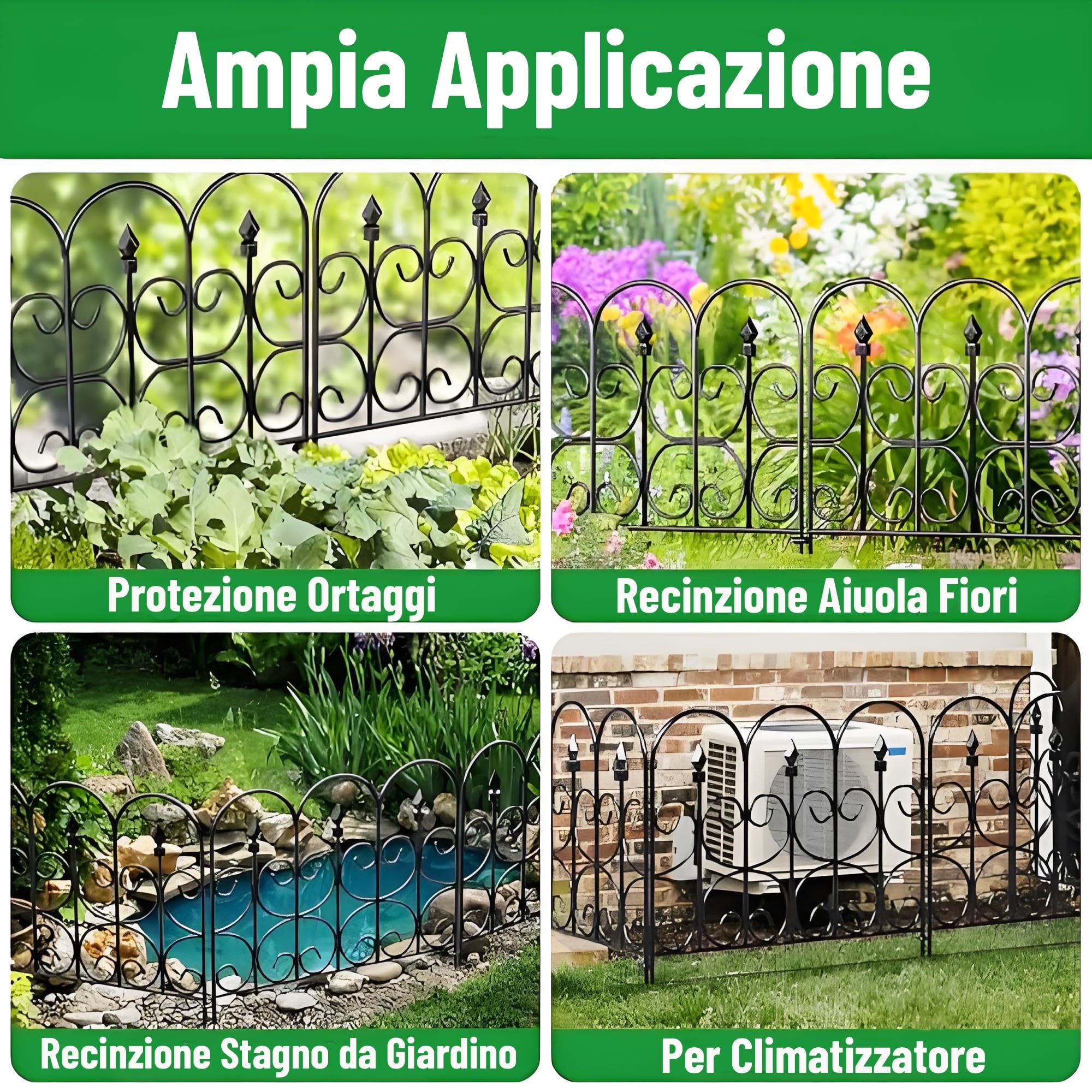 Recinzione Giardino Metallica Amagabeli - 8 Pannelli 81x328 Cm, Nera, Pieghevole, Per Aiuole E Protezione Animali