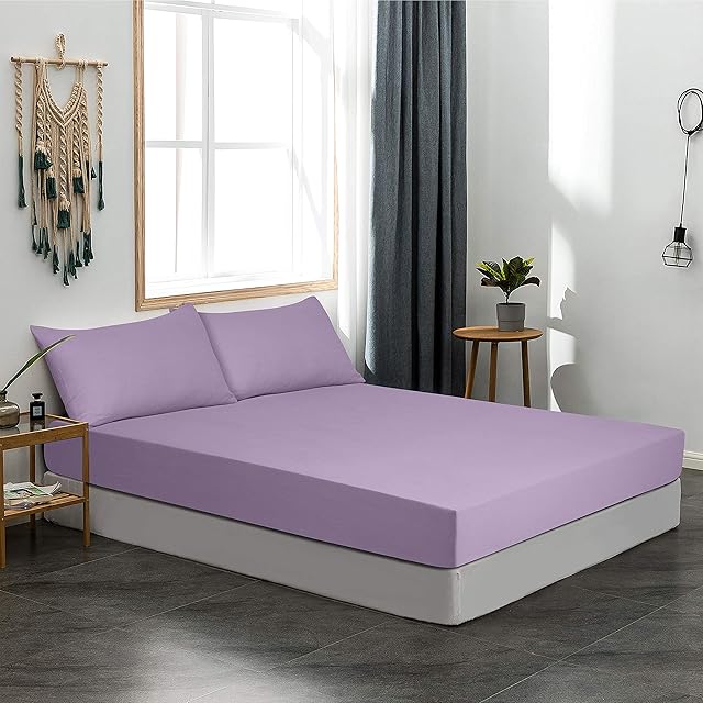 CHARKHAH Brushed Cotton Flannel Fitted Sheet for Single Double King Super King Bed Soft Thermal Plain Flannelette Bedding 30 cm Extra Deep Fitted Sheets with Elastic Edges (Lilac, Double)