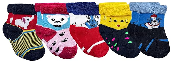 RC. ROYAL CLASS Newly Born Baby Boys Cotton Towel Socks (0-6 months)(Pack of 5 Pairs)(Multicolored)