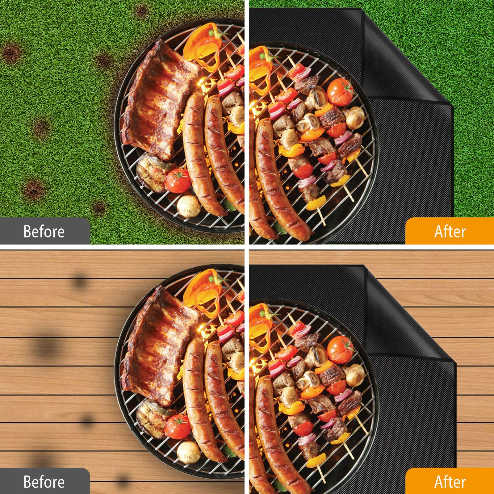 Alfombrilla para barbacoa 100 * 150cm, 3 Capas Alfombrilla de Protección para el Suelo, Rectángulo Estera de Barbacoa Ignífuga Resistente al Calor para Debajo del Hoguero,Patio,Parrilla al Aire Libre