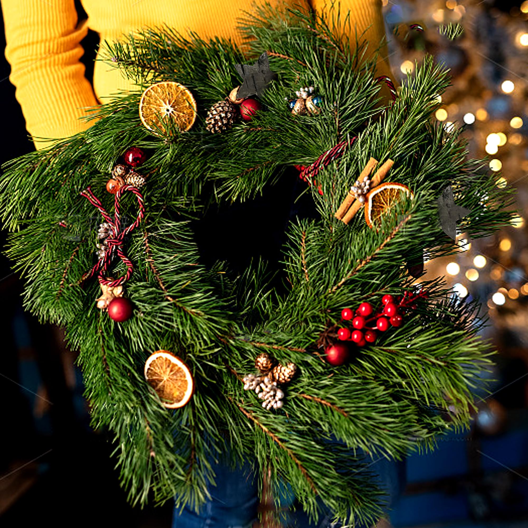 57 Stück Weihnachtskranz Deko, Adventskranz Deko, Potpourri Weihnachten, Adventskranz Bastelset mit Tannenzapfen, Eicheln, Getrocknete Orangenscheiben, Birkensternen, Dunkelgrün Moos, Sternanis (A)