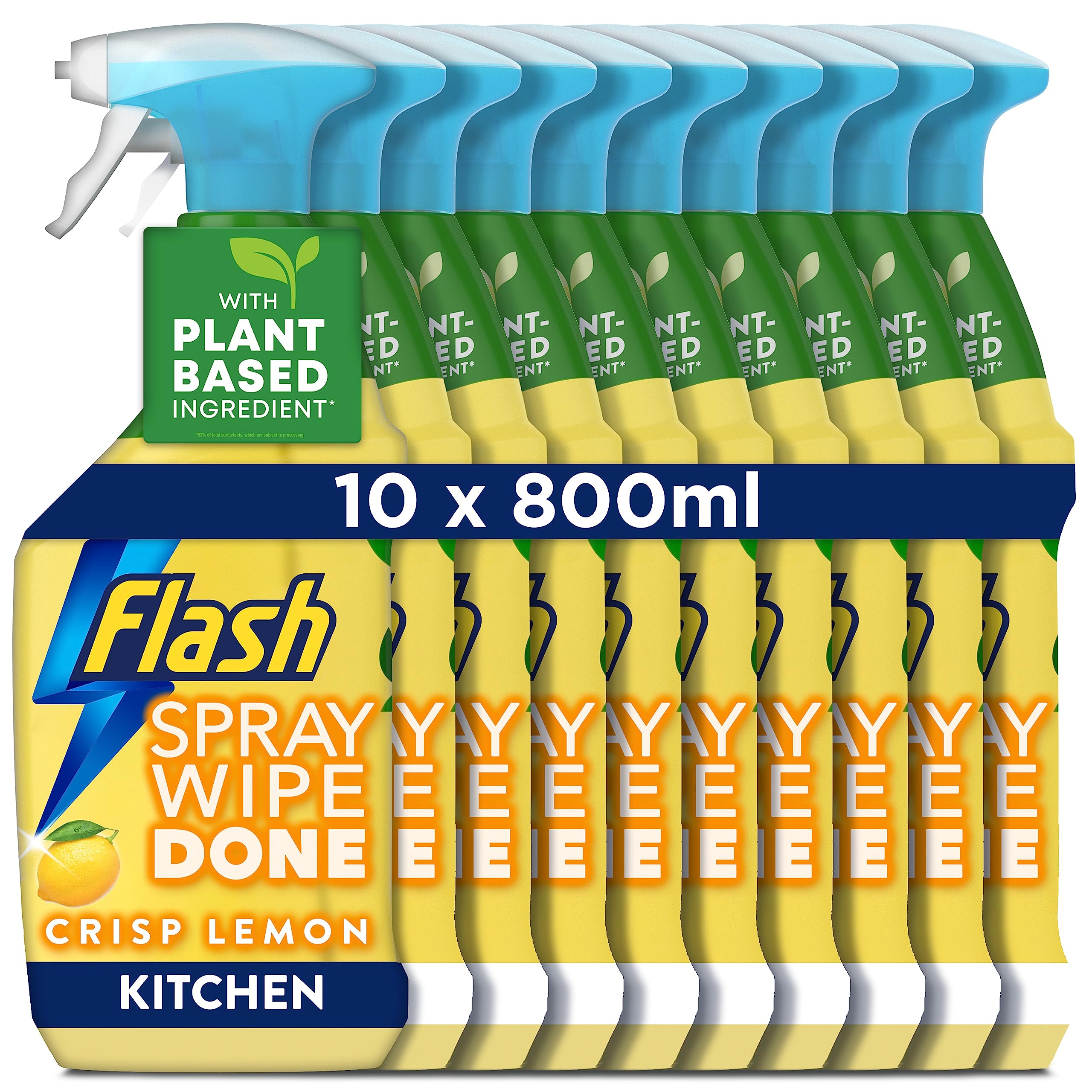 Flash Spray Wipe Done Kitchen Cleaning Sprays, Crisp Lemon, 8 Litres (800 ml x 10)