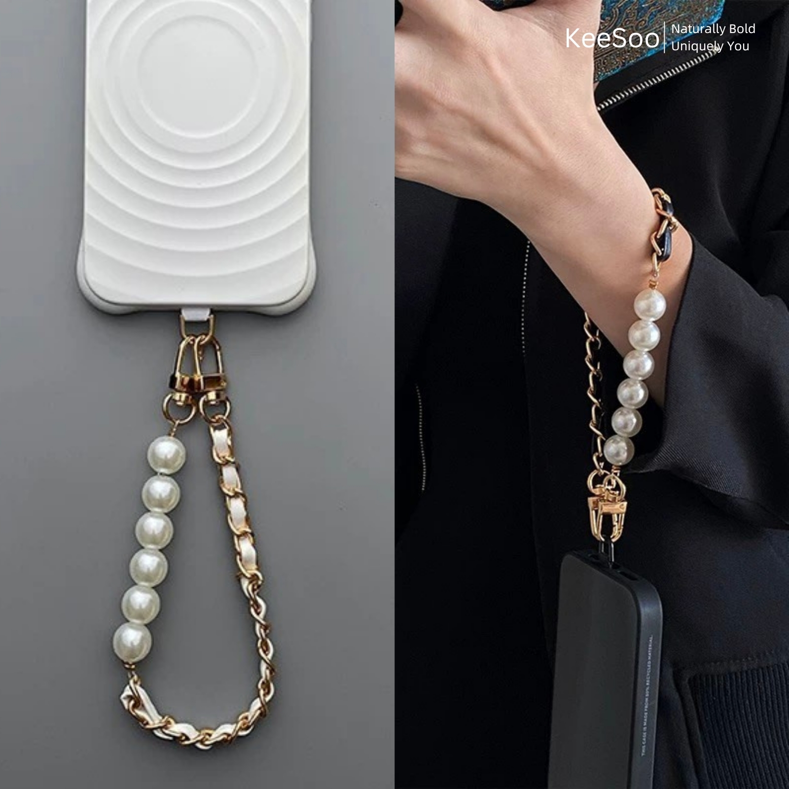 Amazon.com: KEESOO Original Korean Chic Pearl Gold Leather Phone