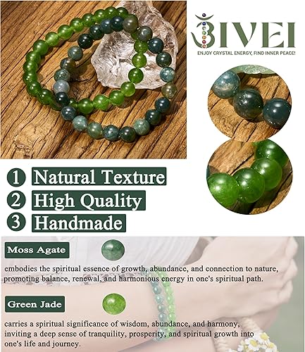 Miniatura 5 de Bivei Natural Gemstone Semi Precious Healing Crystals Handmade Stretchy Round Beads Bracelet, Enhance Positive Energy