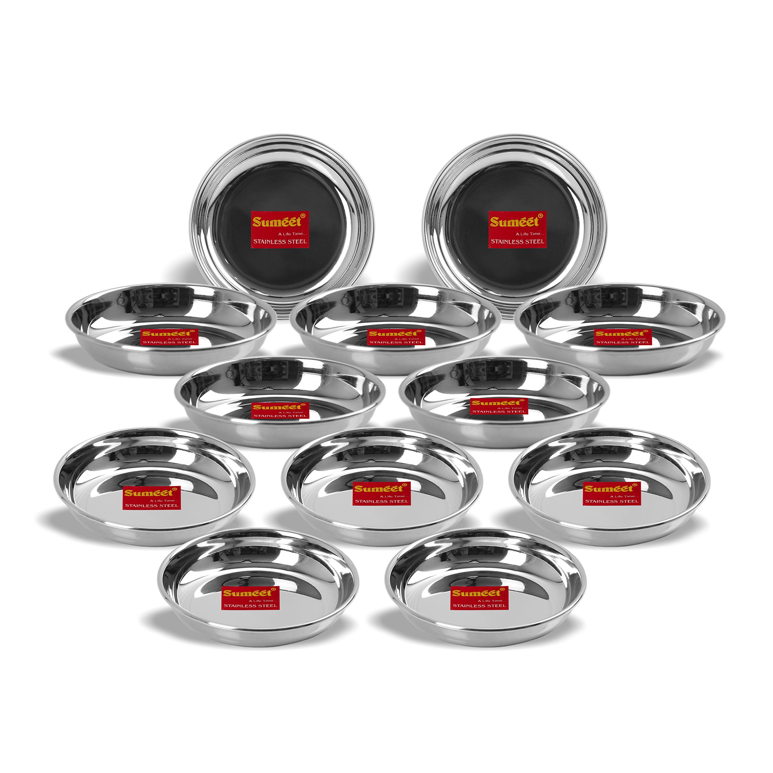 Sumeet Stainless Steel Heavy Gauge Small Halwa Plates with Mirror Finish 11cm Dia - Set of 12pc - Image 5 thumbnail