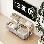 HOMCOM TV Stand avec station de stockage et de recharge, TV Tableau avec 2 Tiroirs en lin pliables et plateau ouvert pour 47 Inch Télévision, Centre de divertissement pour le salon, Chêne