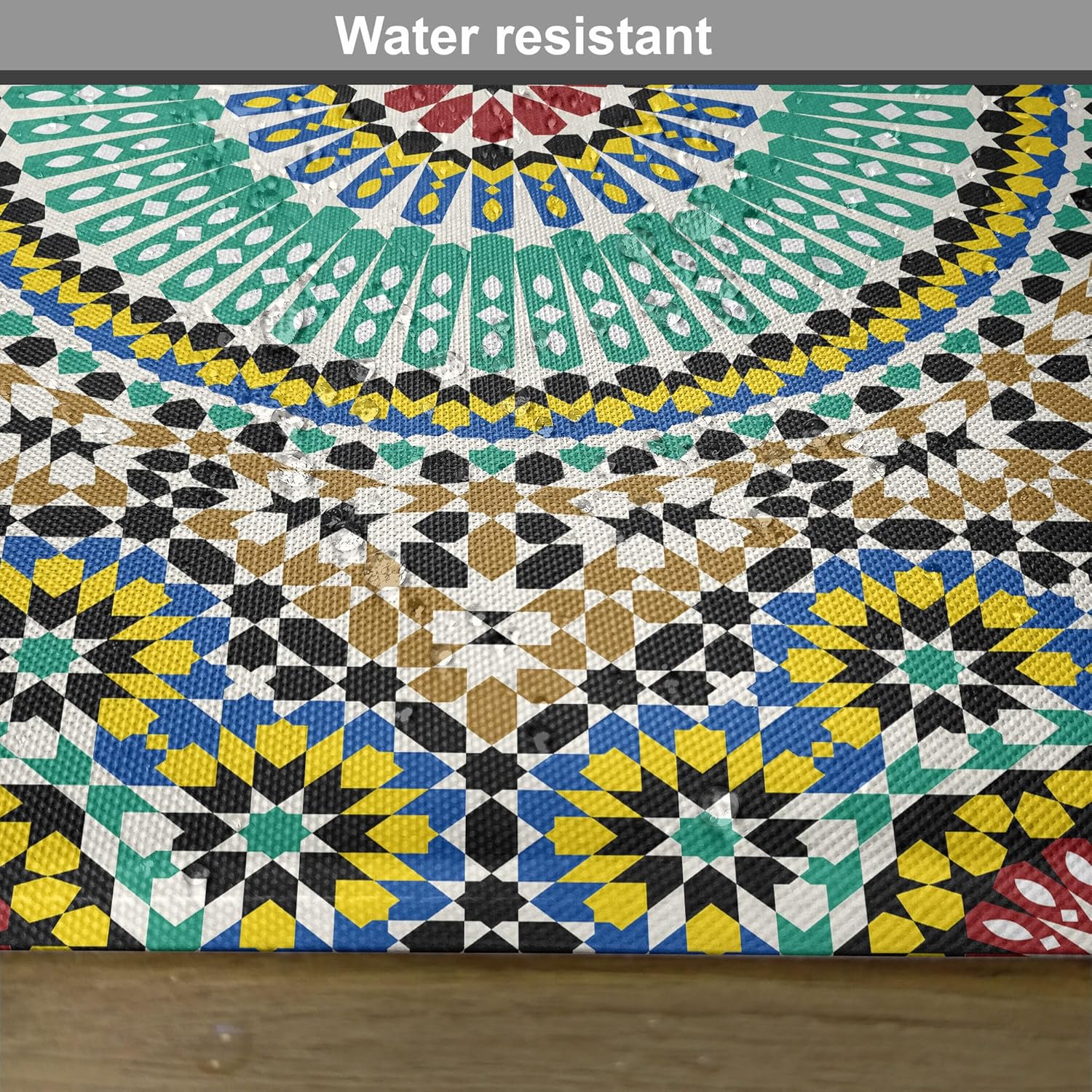 Lunarable Moroccan Place Mats Set of 8, Architectural Glaze Wall Tile Ceramic Historical Traveling Destinations, Washable Fabric Placemats for Dining Table, Placemat 8 pcs, Khaki Blue