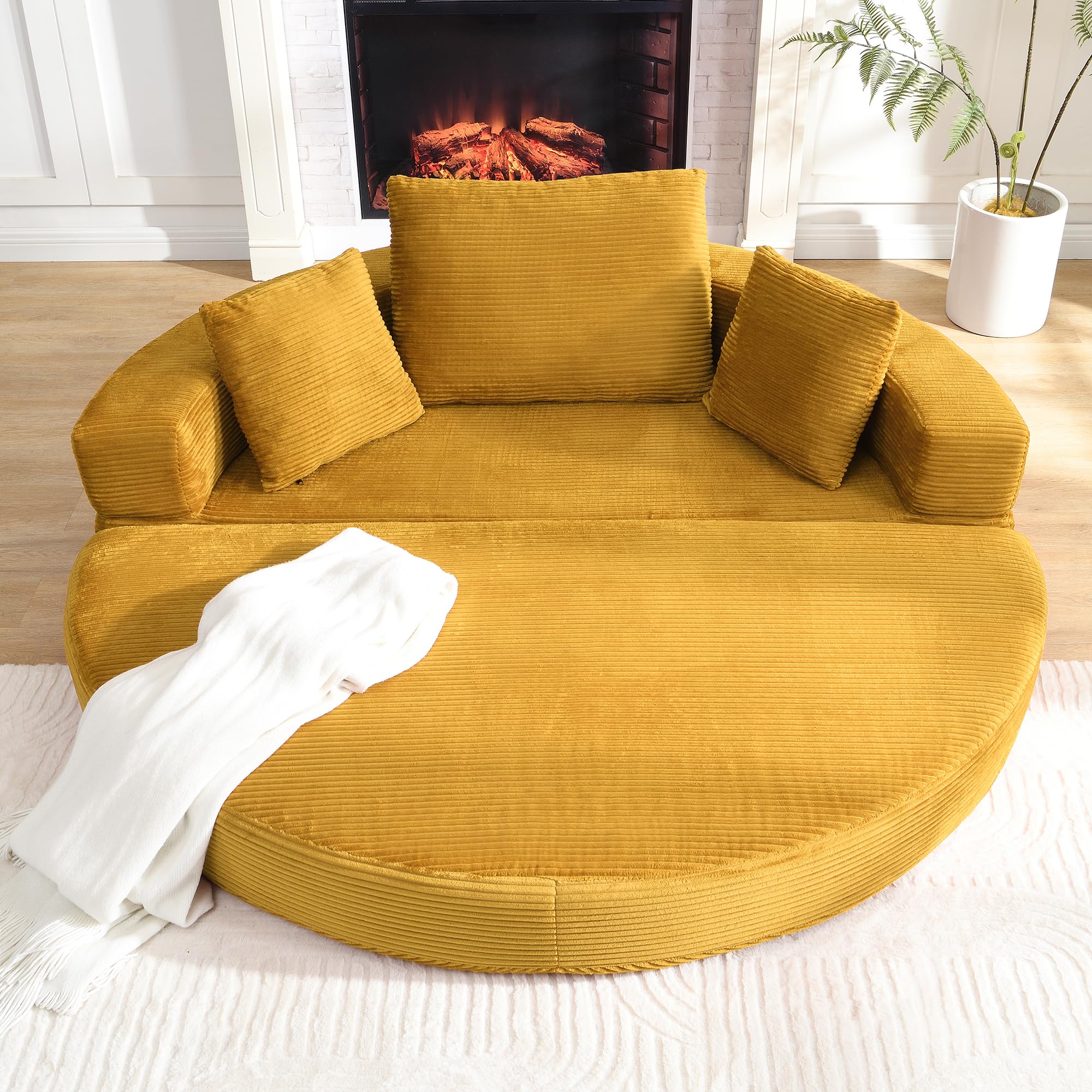 Merax Klappsofa Bett 2 in 1 Boneless Couch Schlafsofa Klappsofa Bett Gästebett Lazy Sofa Bodensofa, Modulares Bodensofa mit Kissen, oval 173x176 cm, Sofa für Wohnzimmer & Schlafzimmer,Gelb