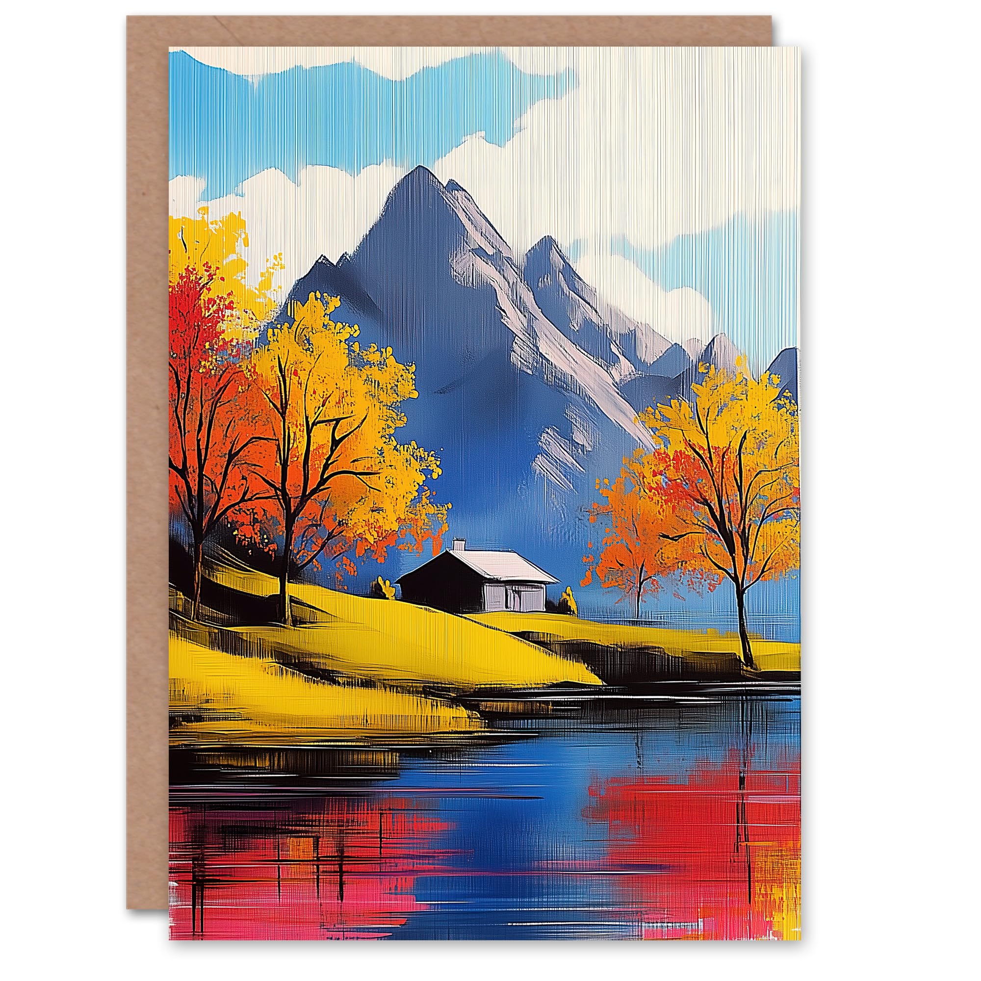 Artery8 Birthday Greeting Card - Lakehouse Cottage Autumn Landscape