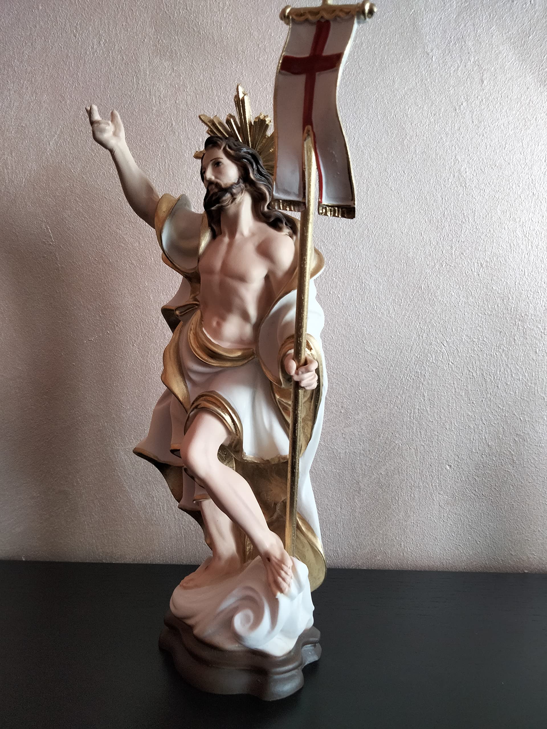 Statua Gesù Risorto cm 32 (12,60'') in resina piena prodotto artigianale decorato a mano