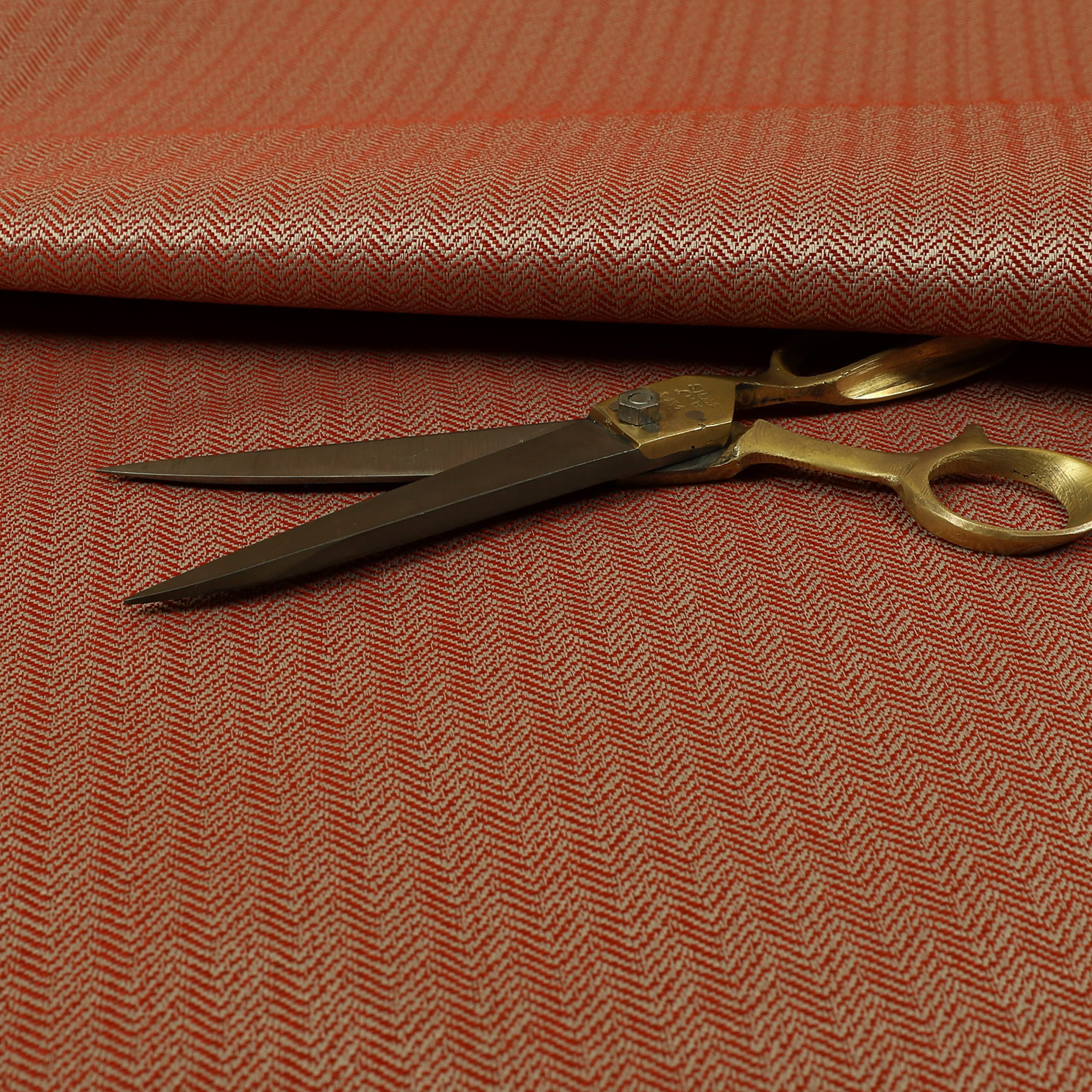 Redbrick Mill Fabrics Flame Retardant Herringbone Pattern Semi Plain Medium Weight Upholstery Fabric in Red Colour (1 Metre)