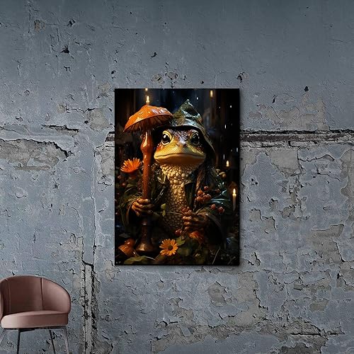 Vintage Frog Mushroom Wall Art Prints,Cute Frog Mushroom For Kids Classroom Retro Creativity Nature Illustration Print Wall Art Picture for Living