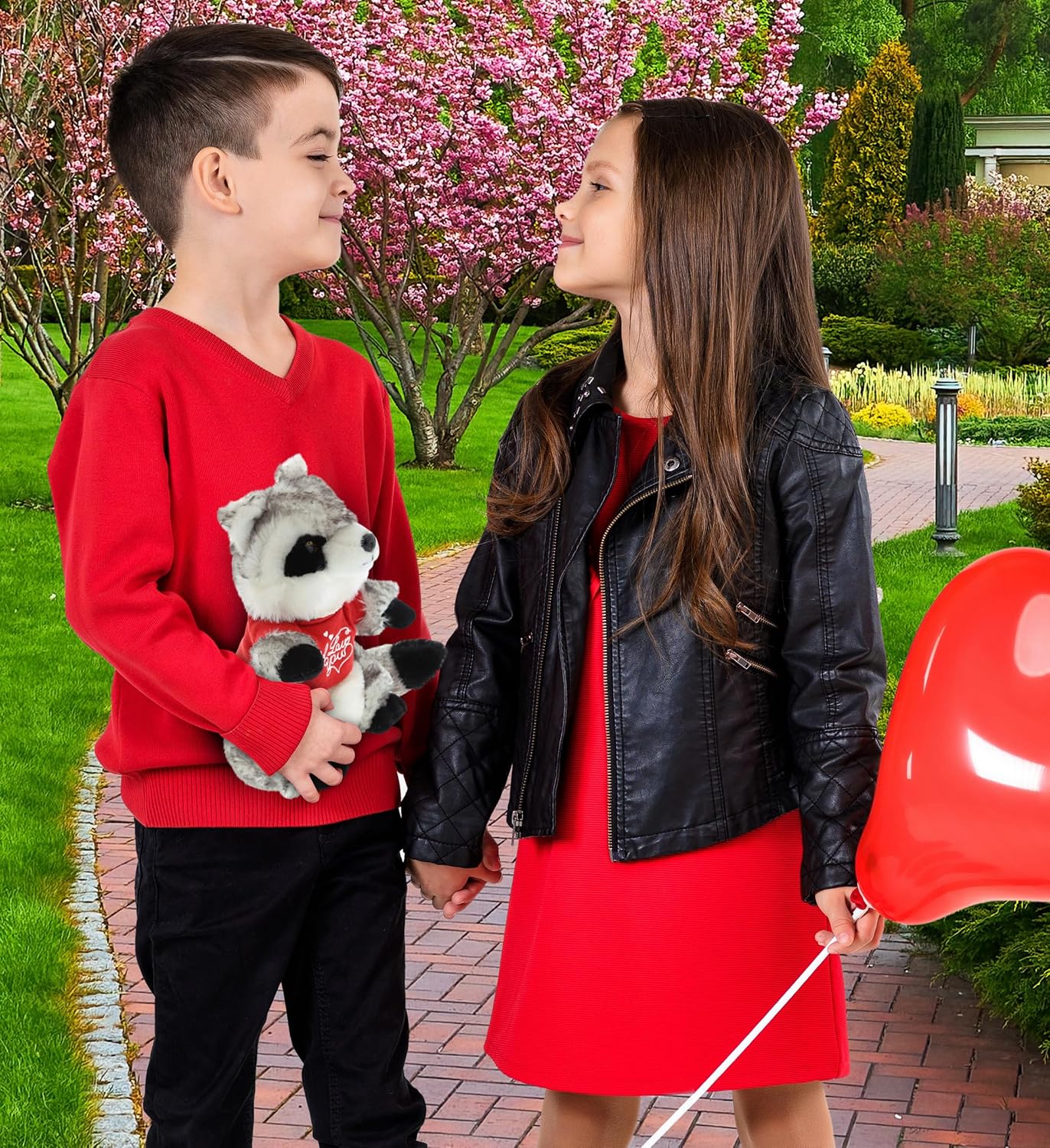 DolliBu I Love You Valentine Plush Raccoon - Cute Stuffed Animal with Red Shirt and Name Personalization Gift for Valentines Day, Birthday, Anniversary, Romantic Date - 9 Inches