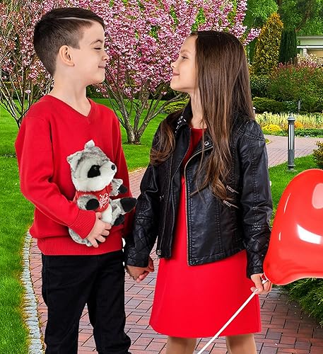 Miniatura 6 de DolliBu Mapache de peluche con texto en inglés "I Love You", bonito animal de peluche con camisa roja y nombre, regalo personalizado para el día de