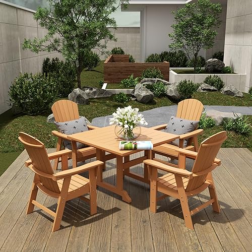 Miniatura 28 de WestinTrends Dylan Adirondack - Juego de 6 mesas y sillas de comedor para exteriores para todo tipo de clima, mesa y sillas de patio de madera de