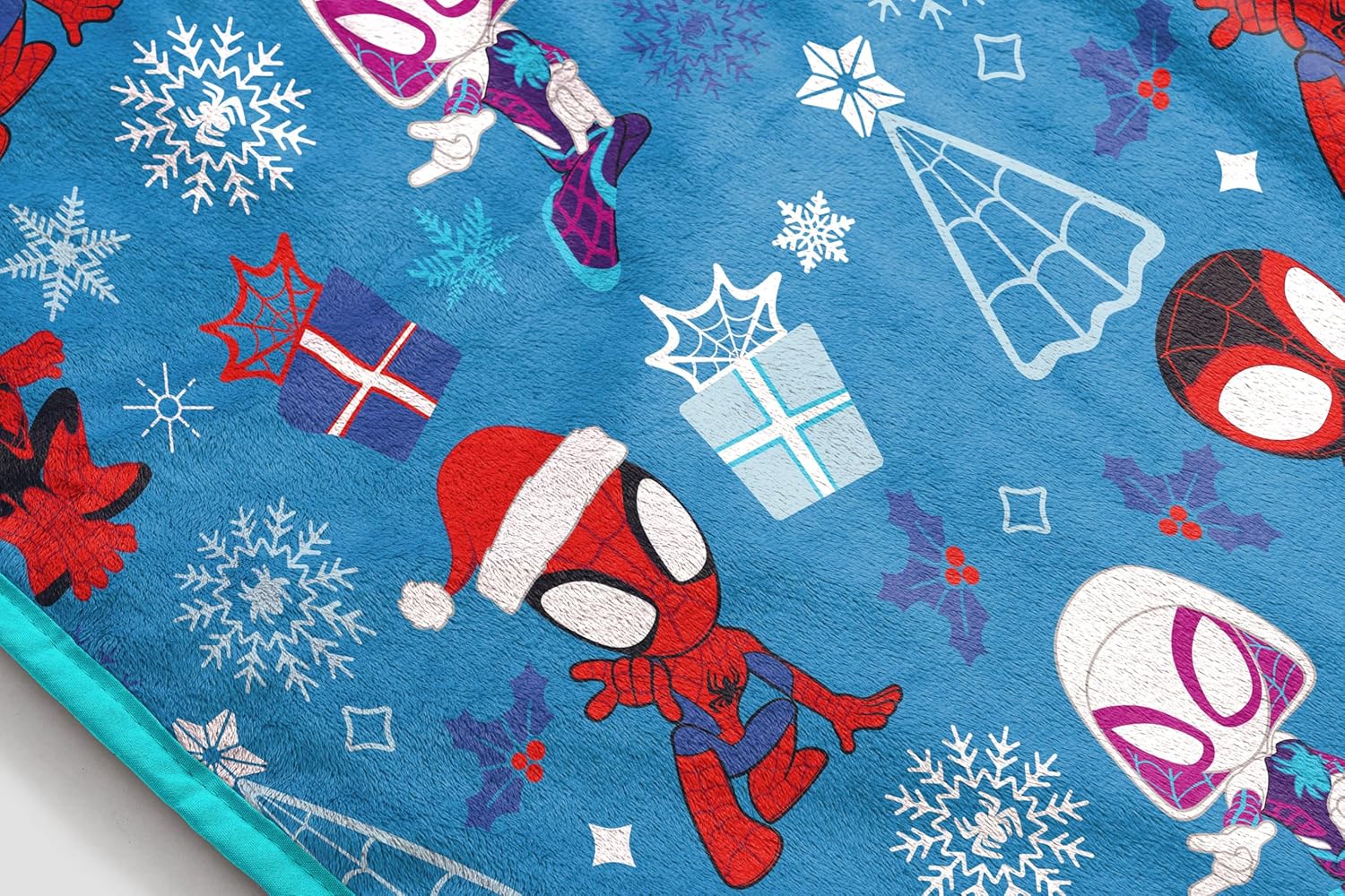 Jay Franco Kids Christmas Plush Throw Blanket – 40 x 50 Inch Soft & Cozy Fleece Throw for Holiday Bedroom & Couch Décor, Official Licensed Product, Blue - Spidey and Friends - Image 6