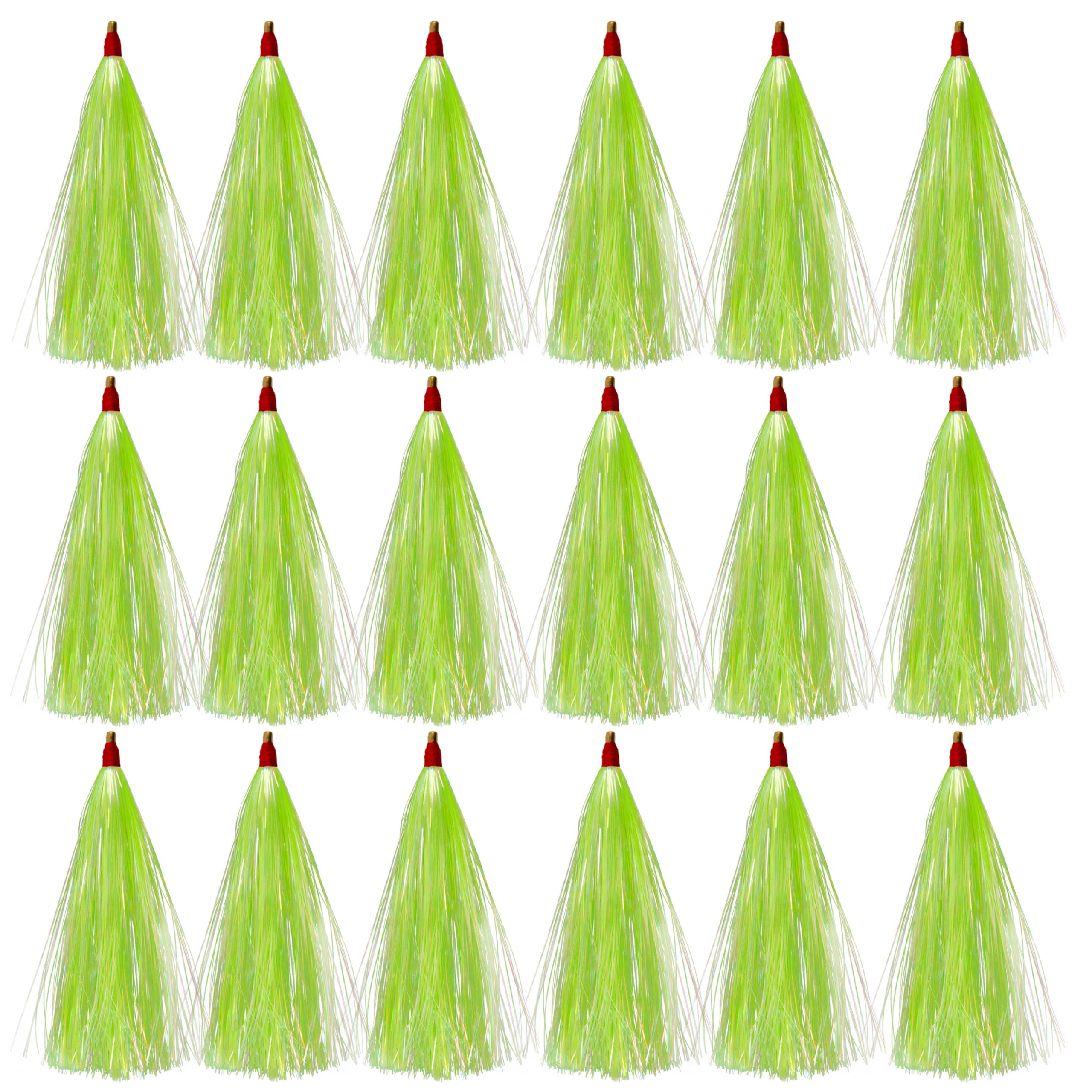 OROOTL Fishing Teasers, 18pcs Mylar Flash Bucktail Teaser Trolling Skirt Lure Tail for Saltwater Fishing Flounder Rigs Cod Sea Bass Wahoo