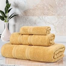 BLUENILEMILLS Smart Dry Zero Twist Cotton Towels, Towel Set for Bathroom, Shower, Hotel, Spa, 400 GSM, Highly Absorbent and Ultra-Soft Towels, Bath Essentials, 3 Piece Assorted Towel Set, Gold