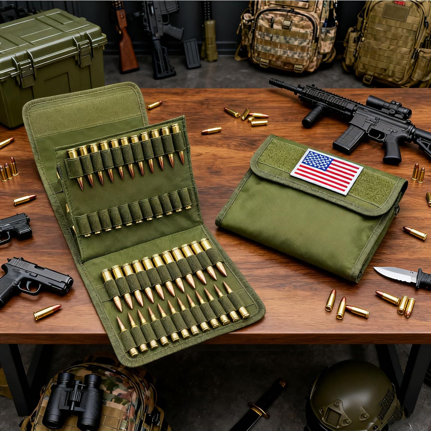 100 Rounds Rifle Pistol Bullet Cartridge Bandoleer Ammo Ammunition Shell Carrier Holder Case Magazine Pouch for .38 9mm .357