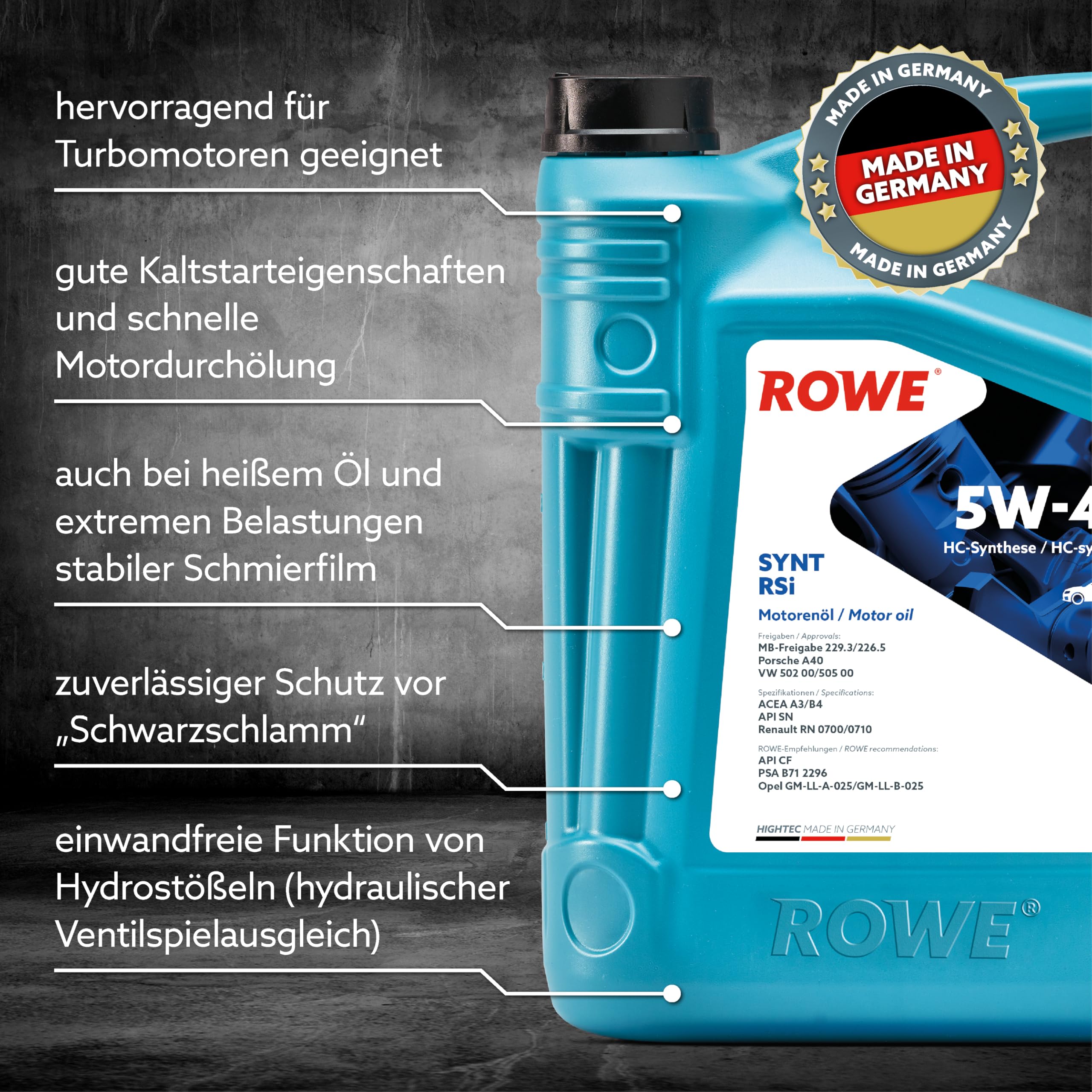 Rowe 20068-0050-03 Hightec Synthetik Motorenöl, 5L Volumen | 20068-0050-99, Hightec Synt Rsi SAE 5W-40