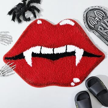TRUEDAYS Halloween Bath Mat Evil Red Lip Halloween Bathroom Decor Rug Cute Fun Spooky Non Slip Absorbent Shower Rug for Bathroom, Bedroom, Living Home