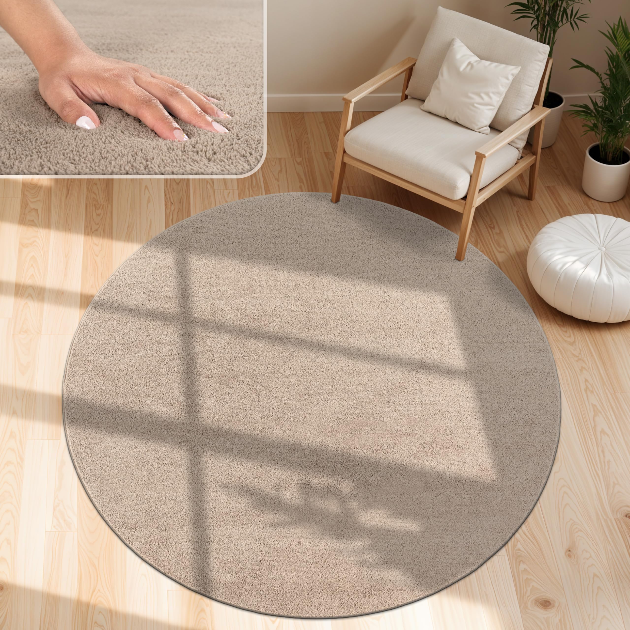 Paco Home Moderner Kuscheliger Wohnzimmer Teppich Kurzflor waschbar flauschig Weich Einfarbig Felloptik zeitlos stilvoll rutschfest pflegeleicht, Grösse:200 cm Quadrat, Farbe:Taupe