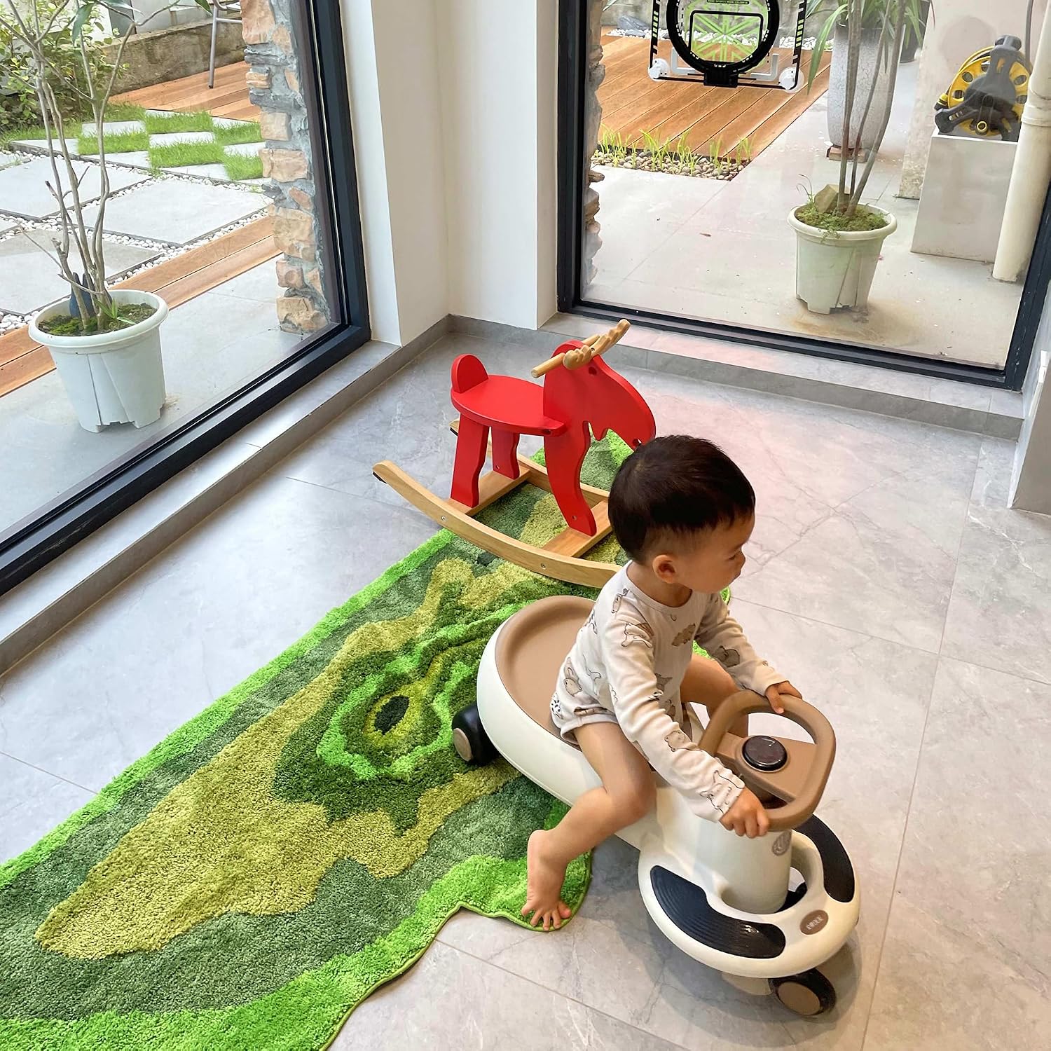3D Soft Shag Rugs for Kids Playrug with Green Rice Terrace Design Moss Home Decor Non Slip Washable Area Rugs for Nursery Bedroom Bedside Laundry Room Playroom Bathroom 2.6x6.5ft