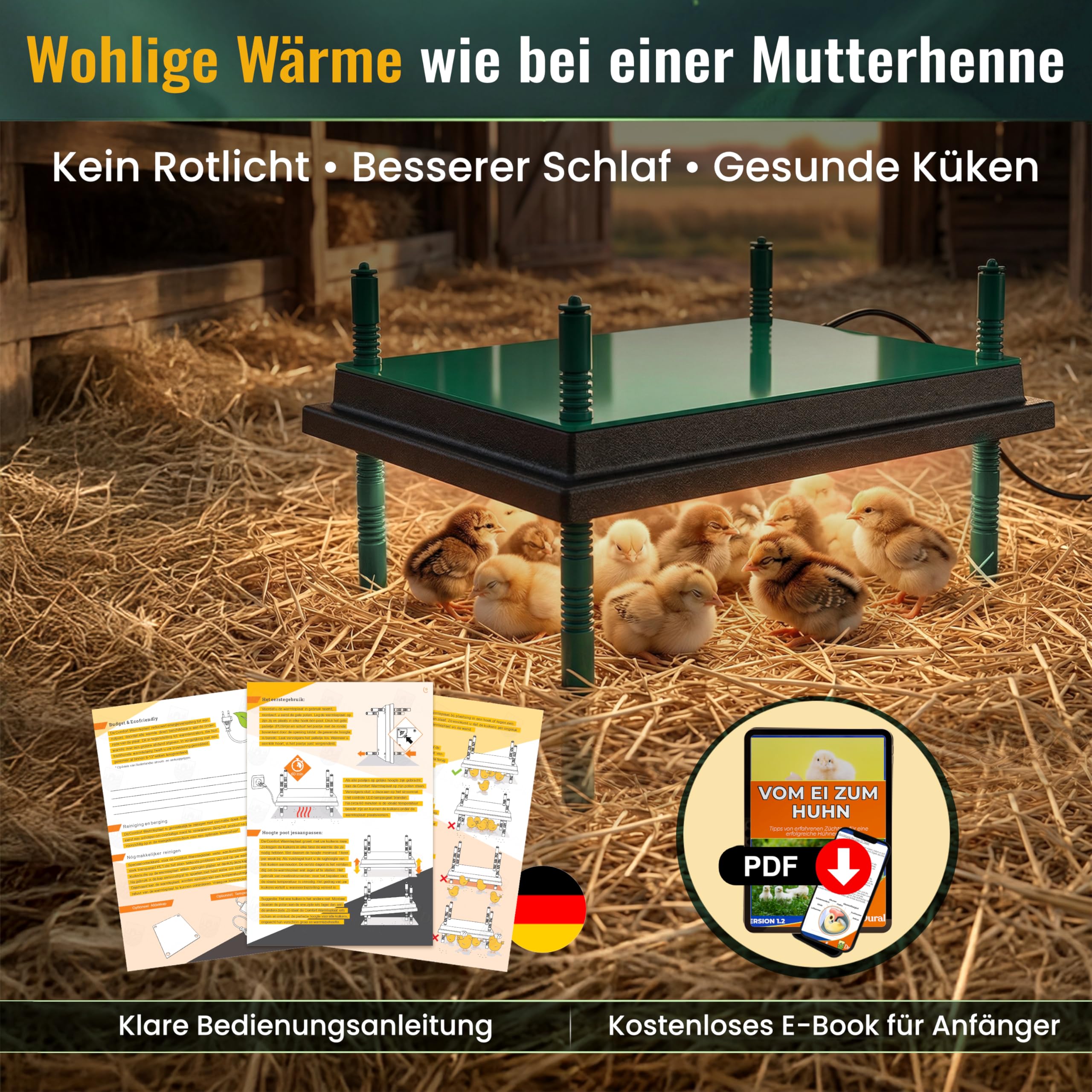 Dural's Küken-Wärmeplatte (30x40 cm) | Bis zu 30 Küken | Professionelle Heizplatte für die Aufzucht | Inkl. E-Book