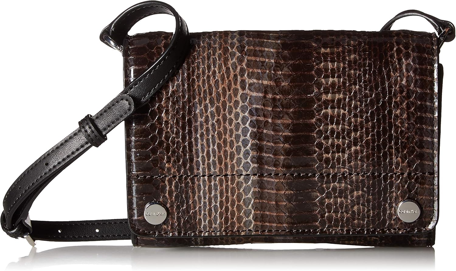 Calvin Klein Patent Python Studded Flap Over Small Crossbody