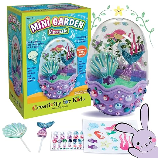 Creativity for Kids Mini Garden: Mermaid Terrarium Kit - Mermaid Gifts for Girls, Crafts for Kids and Mermaid Toys Ages 6-8+, Stocking Stuffers for Kids