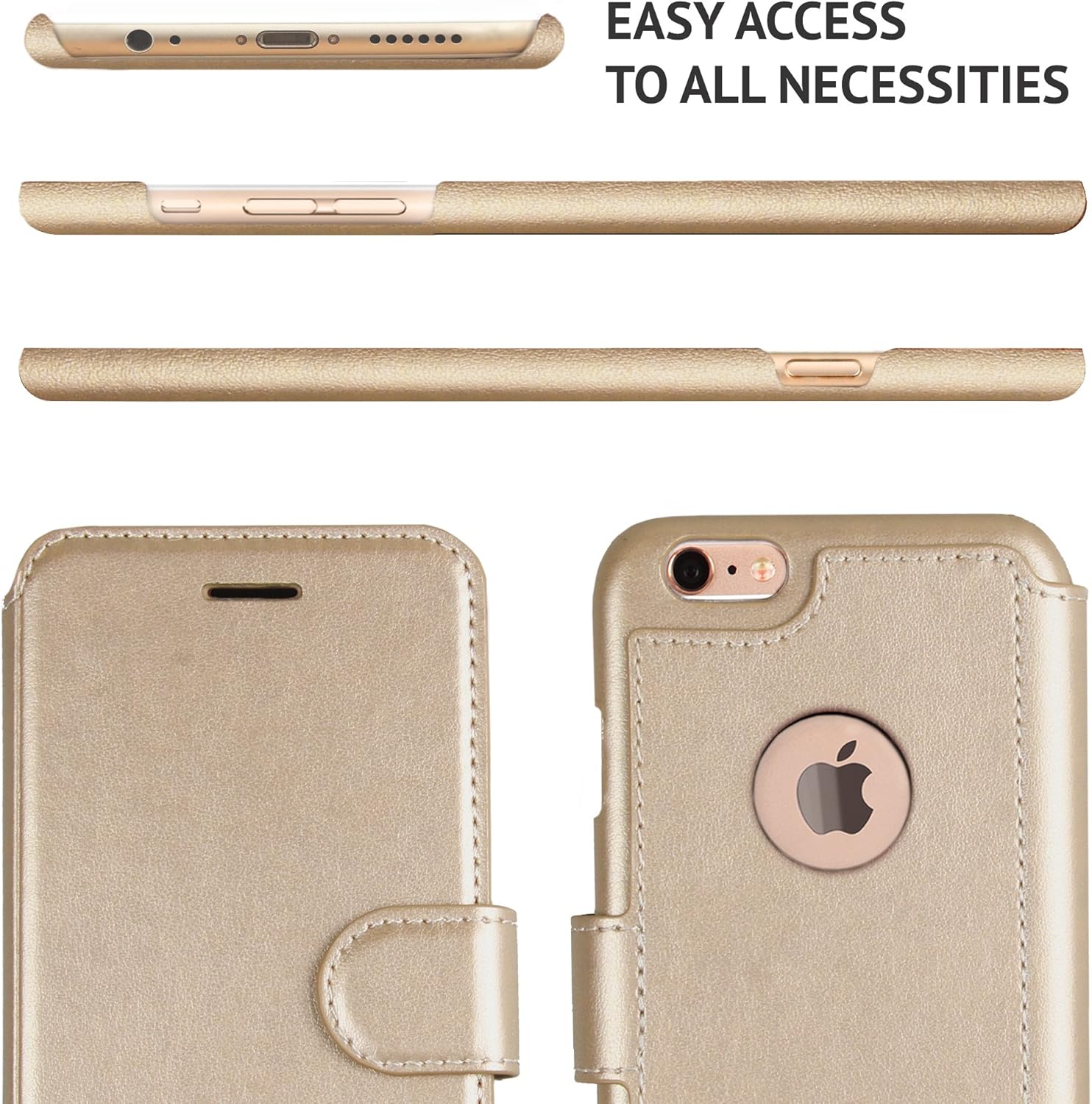 Crеаtіvе Prоduсt LUPA iPhone 6S Wallet case, iPhone 6 Wallet Case, Durable and Slim, Lightweight with Classic Design & Ultra-Strong Magnetic Closure, Faux Leather, Gold, for Apple iPhone 6s/6