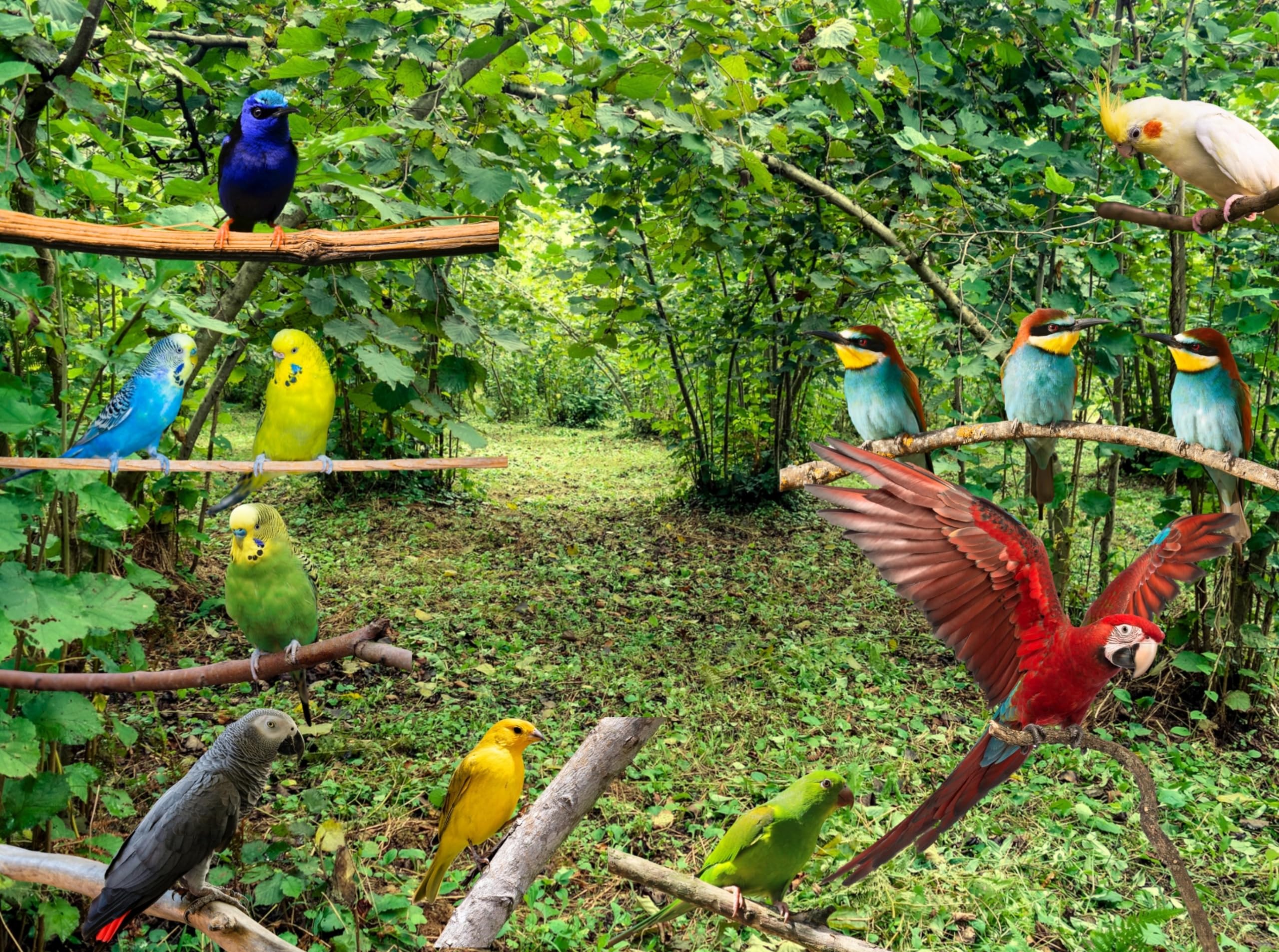 Vogelständer Mit Drehbarer Sitzstange & Seilstangen – Für Sittiche, Wellensittiche, Nymphensittiche – Bunt, Biegsam