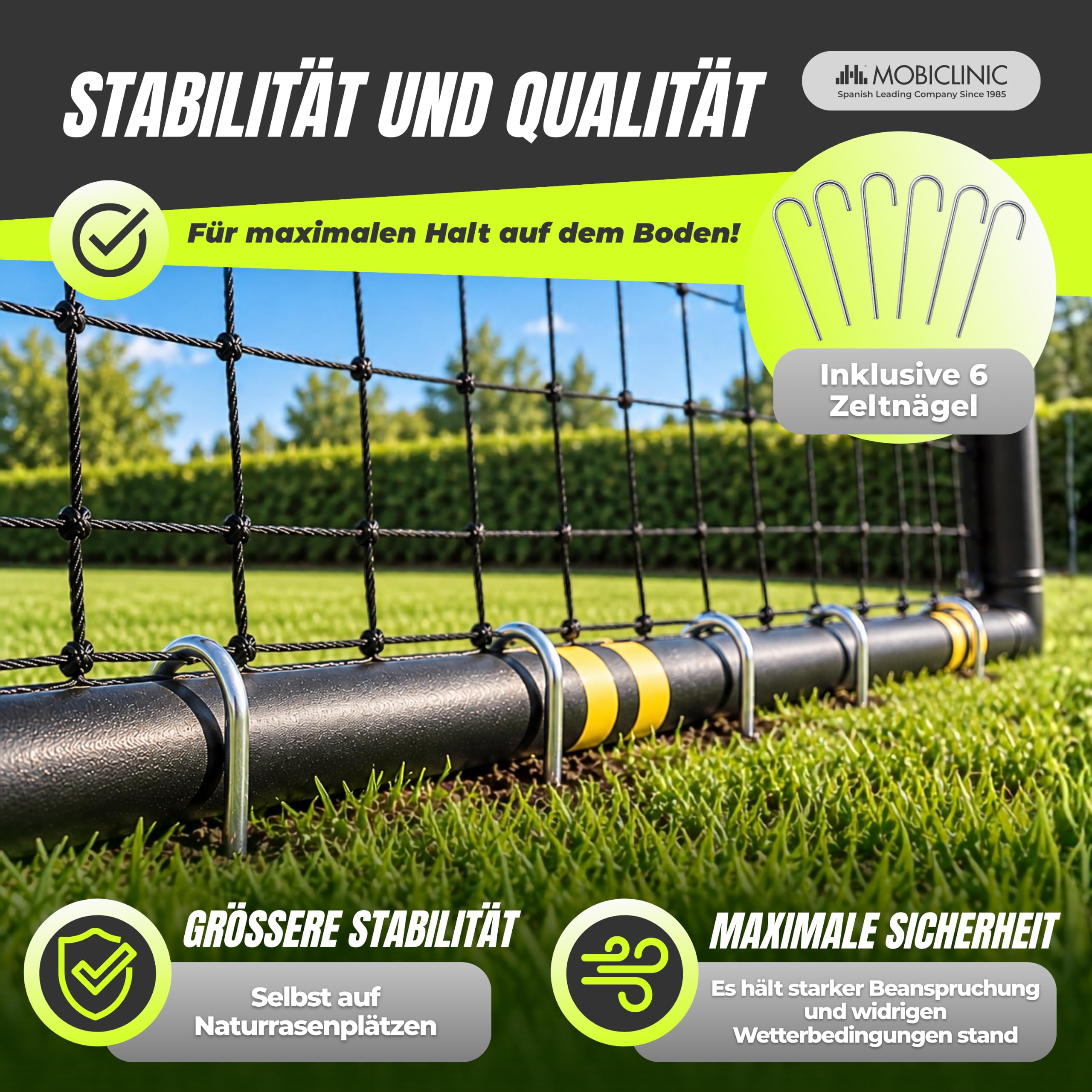 Mobiclinic®, Fußballtor, 240 x 160 x 85 cm, Netz mit Spannseil