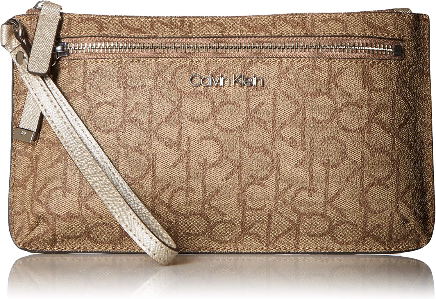 Calvin Klein Key Item Top Zip Monogram Wristlet Clutch