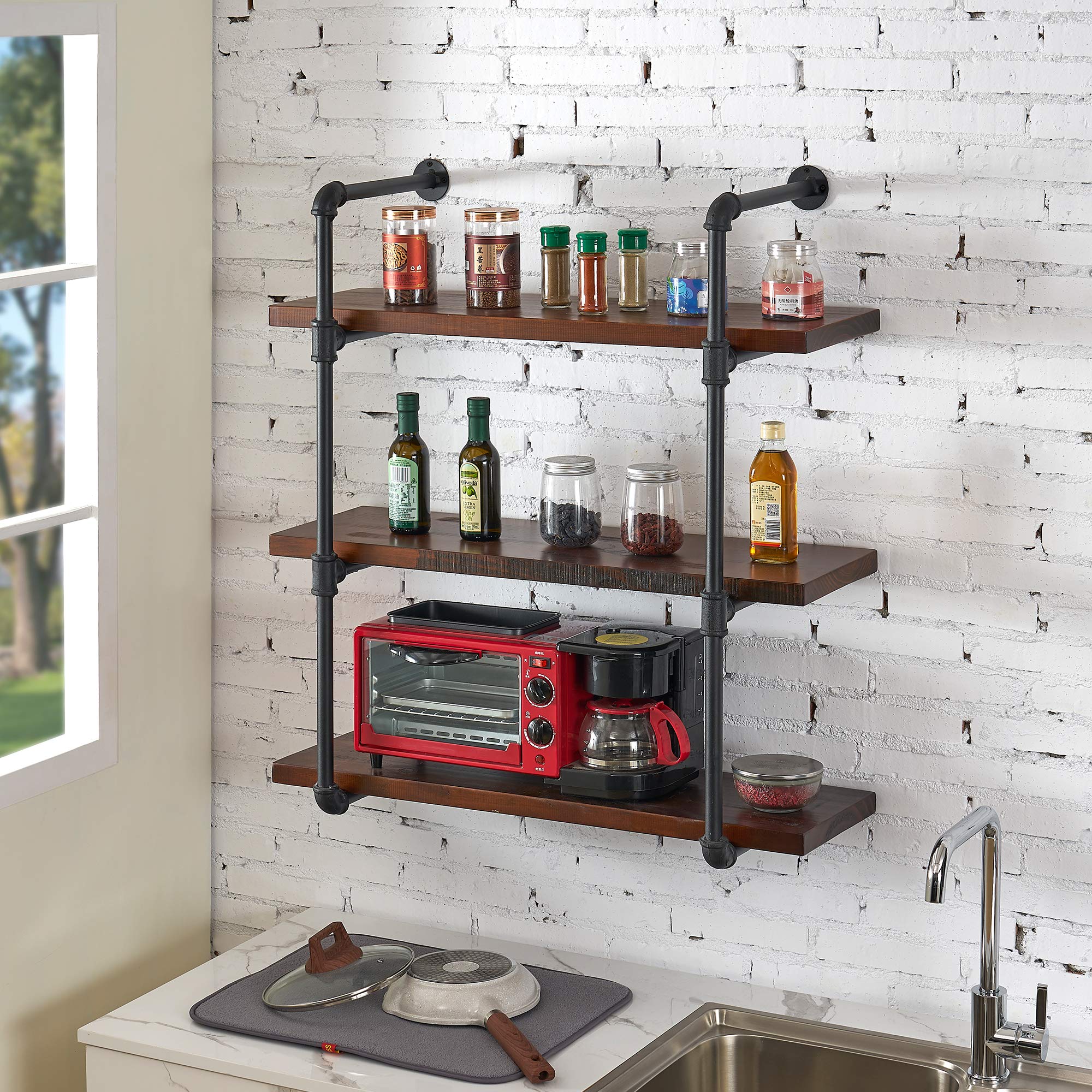 Buy Homissue 3Tier Industrial Solid Wood Pipe Wall Shelving Unit,Wall