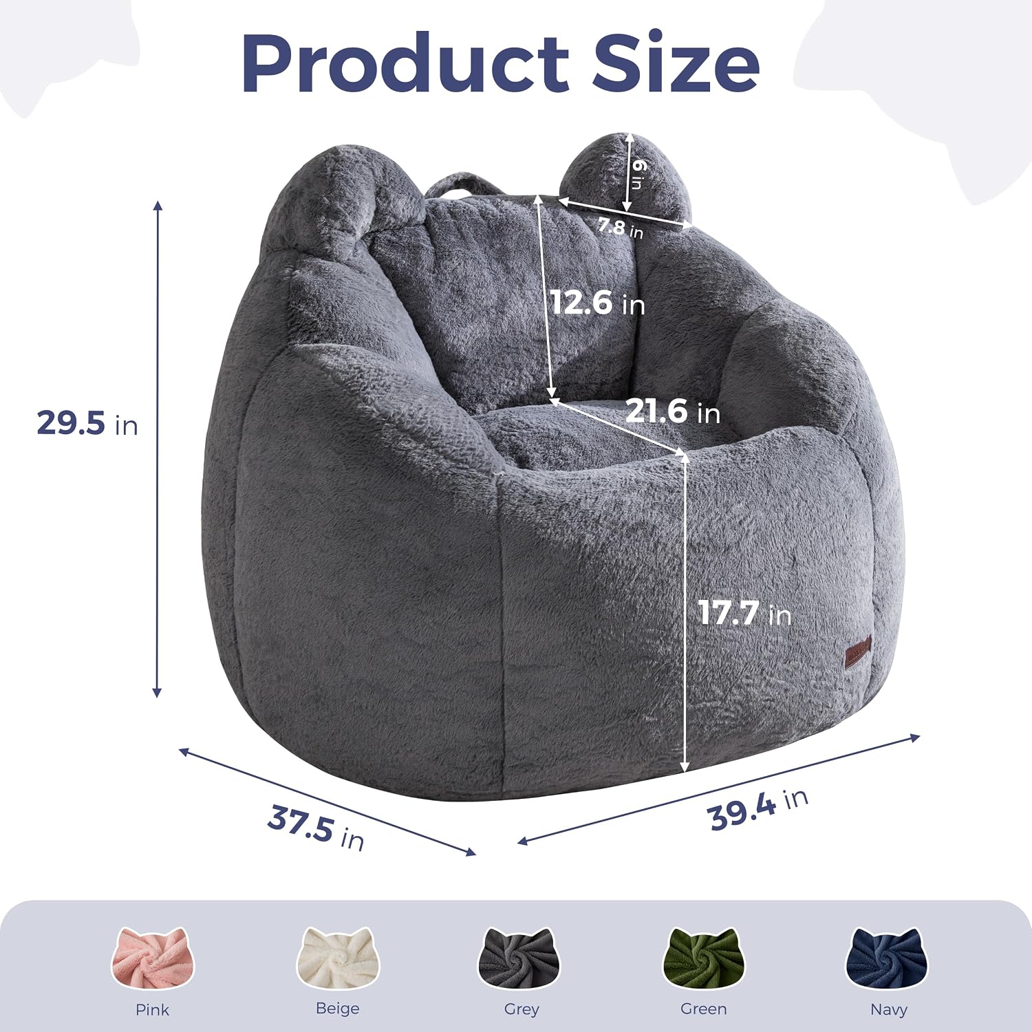 MAXYOYO Bean Bag Chair, Cute Cat Ear Floor Sofa with Shredded Foam Filling image 2