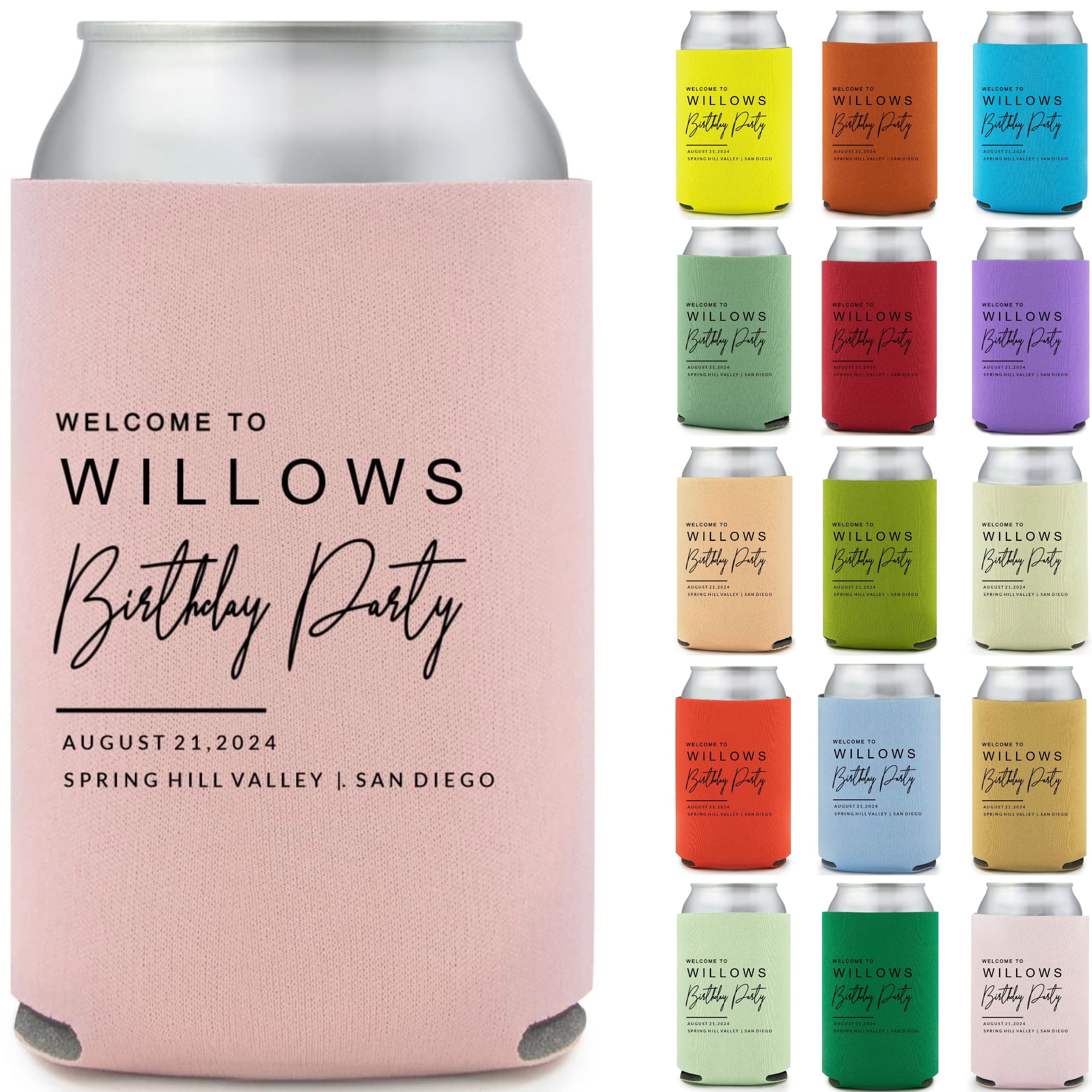 Modern Birthday Party Detailed Can Coolers Personalized Birthday Can Sleeves: Ideal Adult Party Favors - Customized Party Supplies & Unique Party
