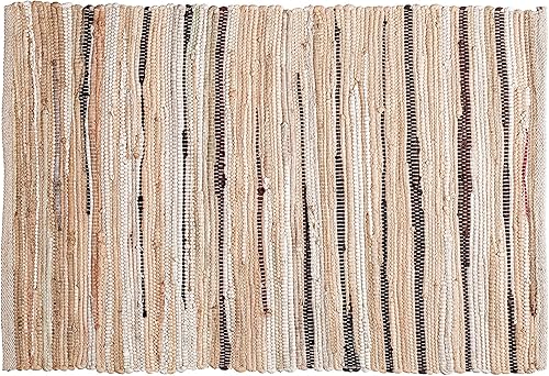 Miniatura 6 de Alfombra de trapo 100% algodón, 2 x 3 pies, alfombra CHINDI multicolor, tejida a mano y reversible para sala de estar, cocina, entrada, lino,