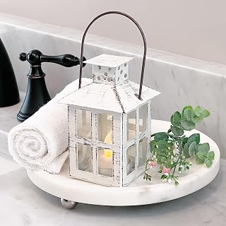 Kate Aspen Rustic Farmhouse White Lantern Candle Holder 5 Inch - Vintage Distressed Decor for Weddings, Centerpieces, Home Shelf