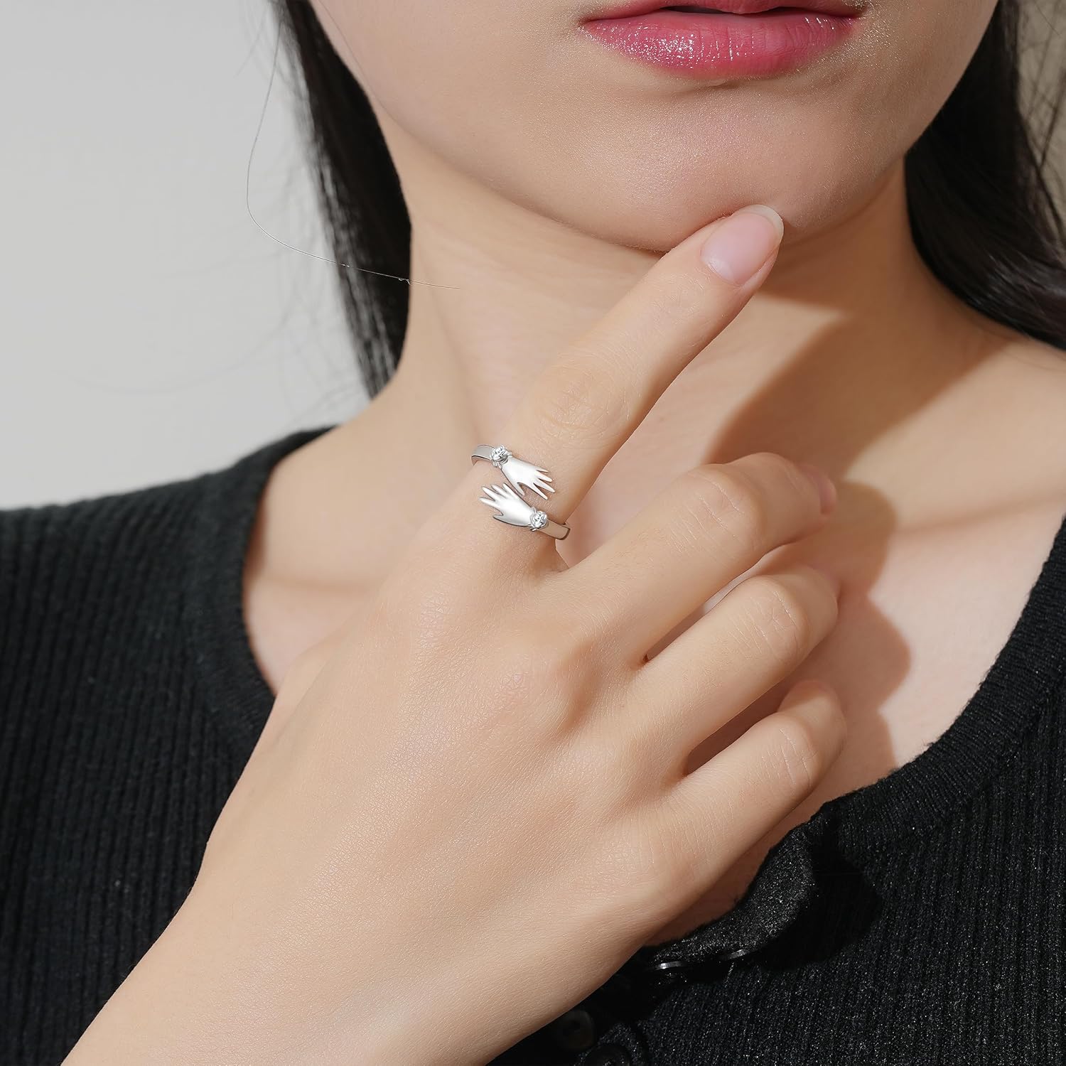 925 Sterling Silver Hug Rings for Women Adjustable Hugging Hands Ring Open Jewelry Promise Rings Valentines Birthday Mothers Day Gifts for Mom Wife Daughters Granddaughter Friends