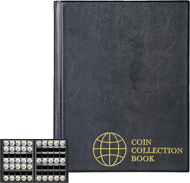 350 Pockets Coin Albums - 1.2x1.4 inch Grid Black Coin Book 10 Pages Coin Collection Holder Letter Size Coin Storage Book 3.0x3.5 cm Pocket CS0235BK
