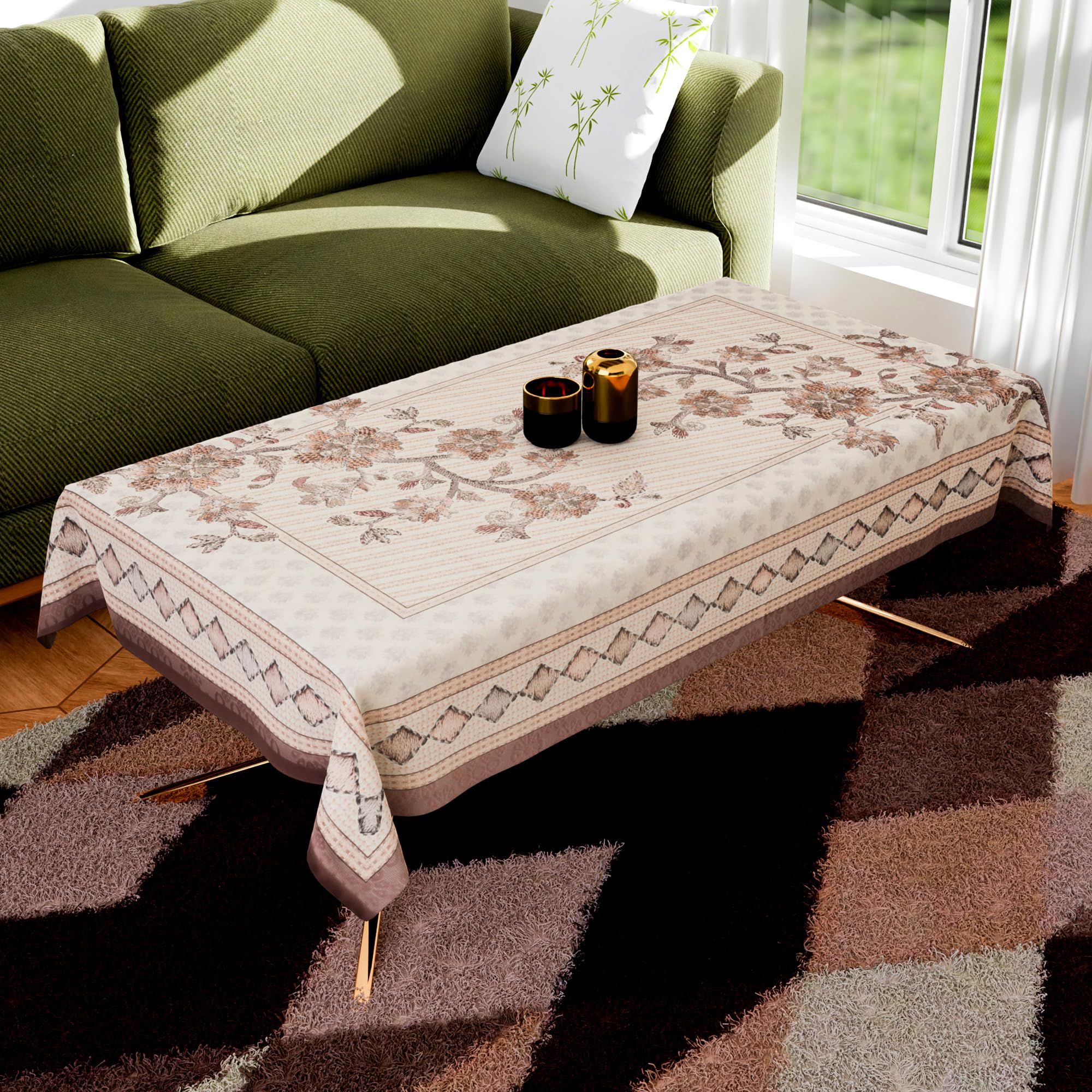 Heart Home Center Table Cover | 40x60 Inch | Indoor & Outdoor Table Cover | Net 4 Seater Table Cover | Table Protector Cover for Home | Flower Digital Embroidery Print-730 | CTC | Brown-image-16