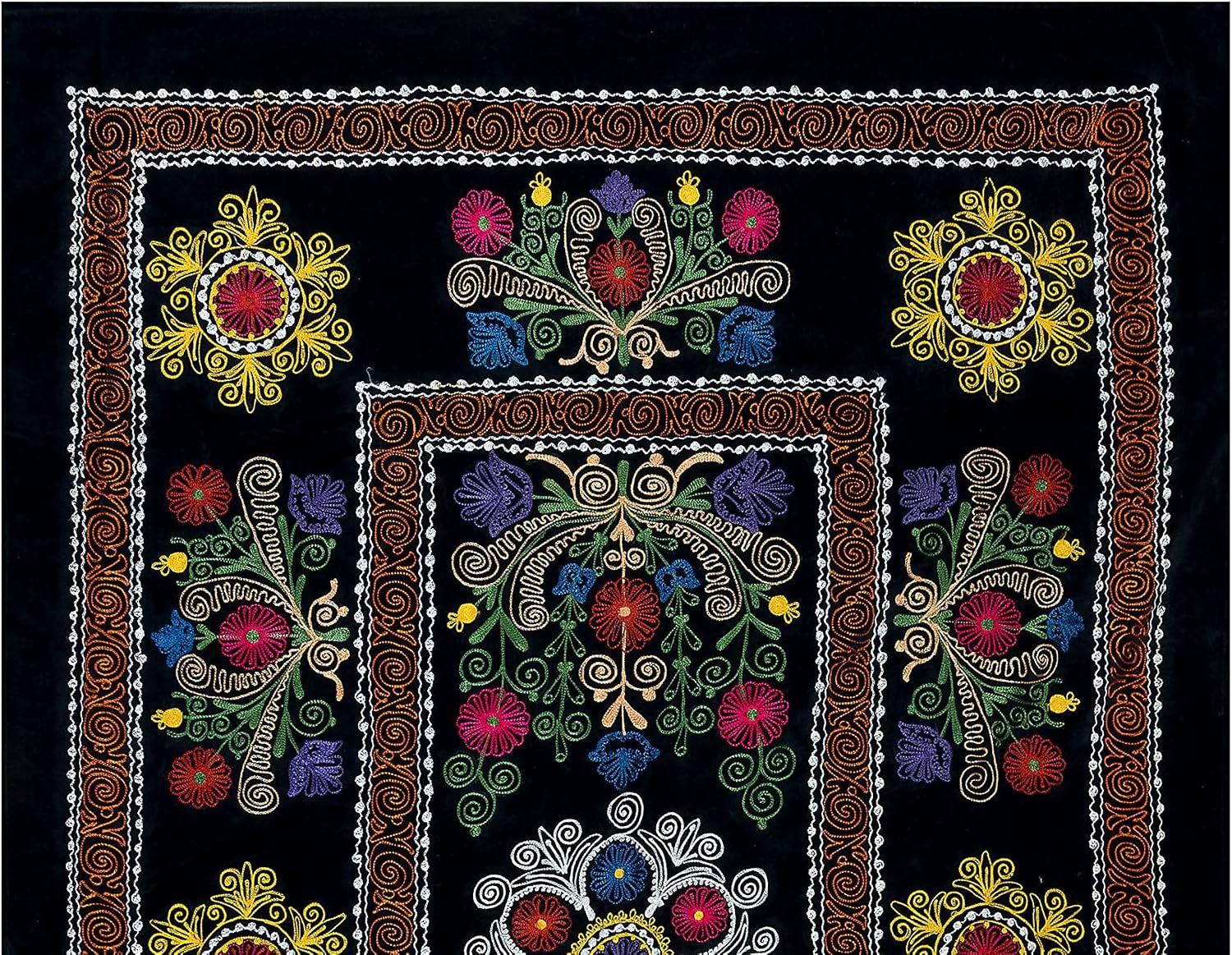 4.5x6.8 Ft Unique Vintage Silk Hand Embroidered Suzani Bed Cover from Turkey, Ca 1970. RS91