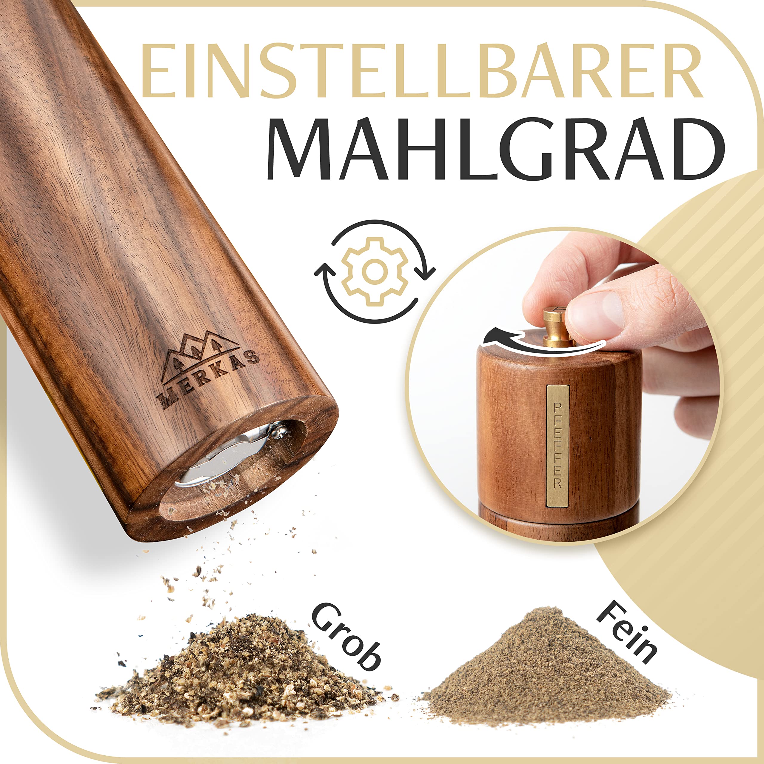 Salz- Und Pfeffermühlen-Set Aus Akazienholz – 2 Stück, Mit Keramikmahlwerk & Einstellbarer Mahlstärke