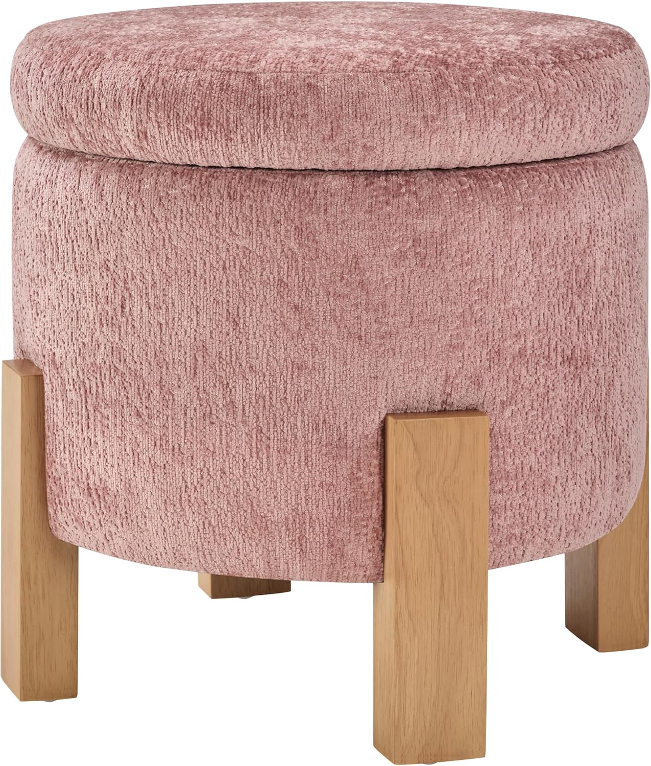 OSP Home Furnishings Annie Contemporary Storage Ottoman with Natural Finish Legs, Rose Fabric