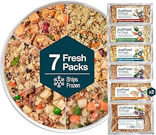 JustFoodForDogs Frozen Fresh Dog Food Sampler Human Grade Variety Box, Complete Meal or Topper, 18 oz (Pack of 7)