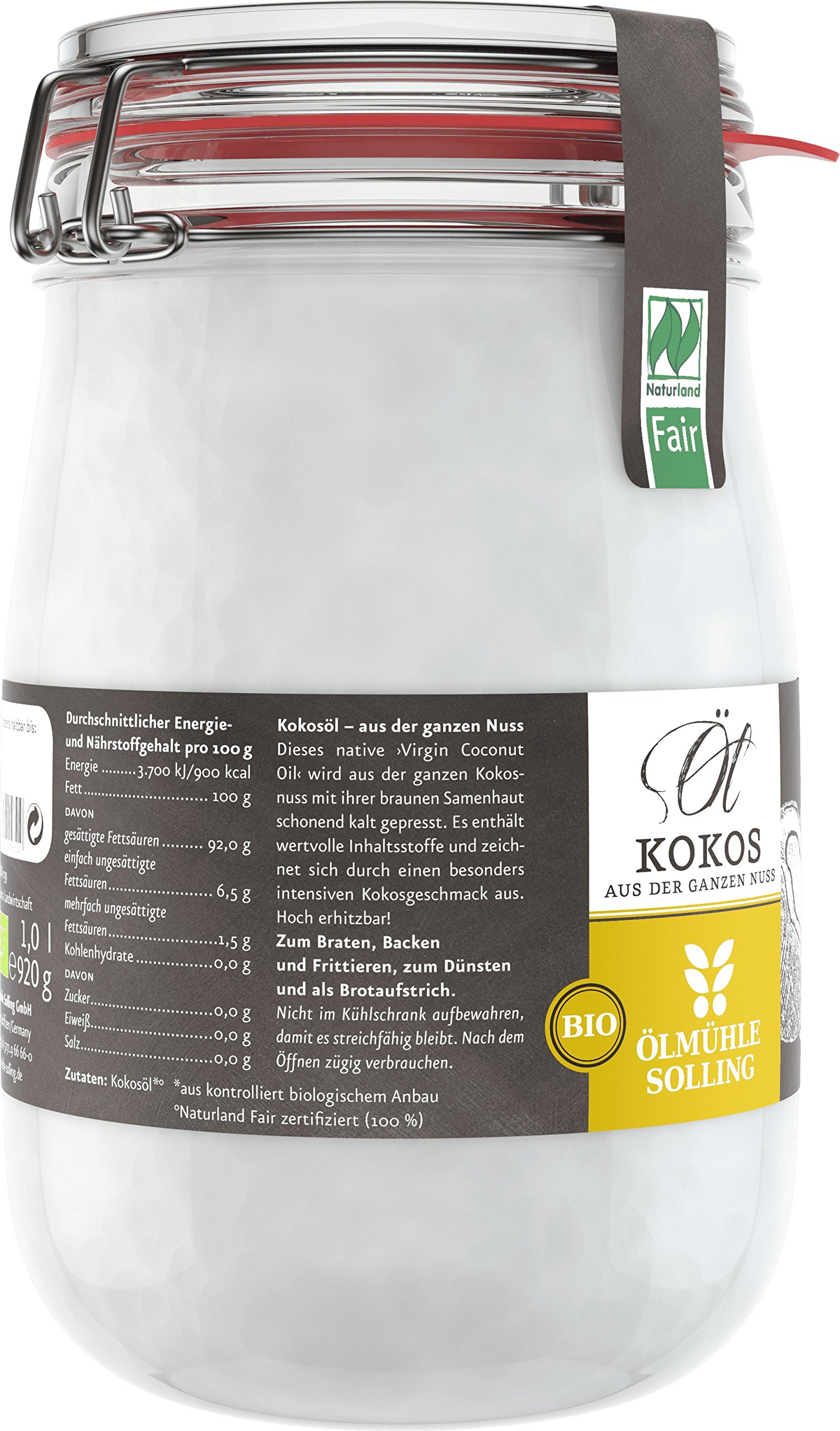 Aceite de coco Ölmühle Solling Bio & Naturland Fair 1000 ml para planchar