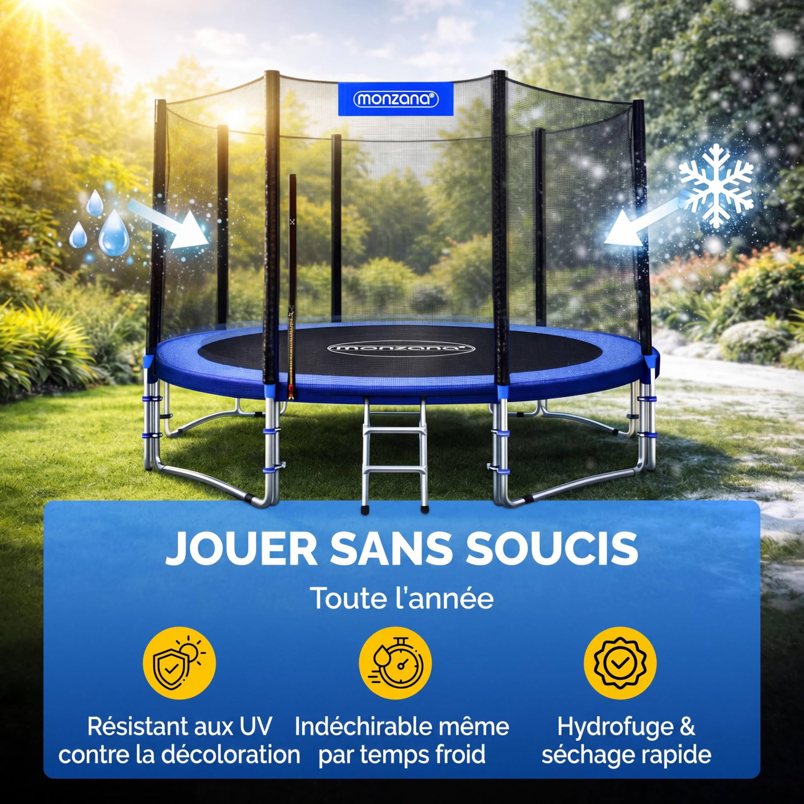 Monzana Filet de sécurité pour Trampoline résistant Rond entrée zippée refermable