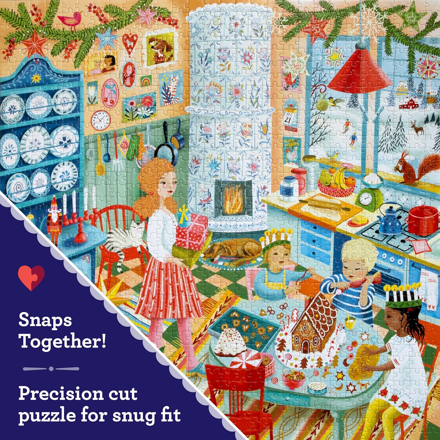 eeBoo 1000 Piece Puzzle - Swedish Holiday Kitchen Jigsaw Puzzle for Adults, Square 23" x 23" Made with Recycled Board & Vegetable-Based Ink